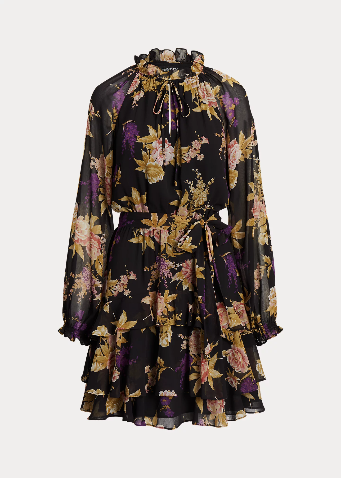 Floral Belted Crinkle Georgette Dress