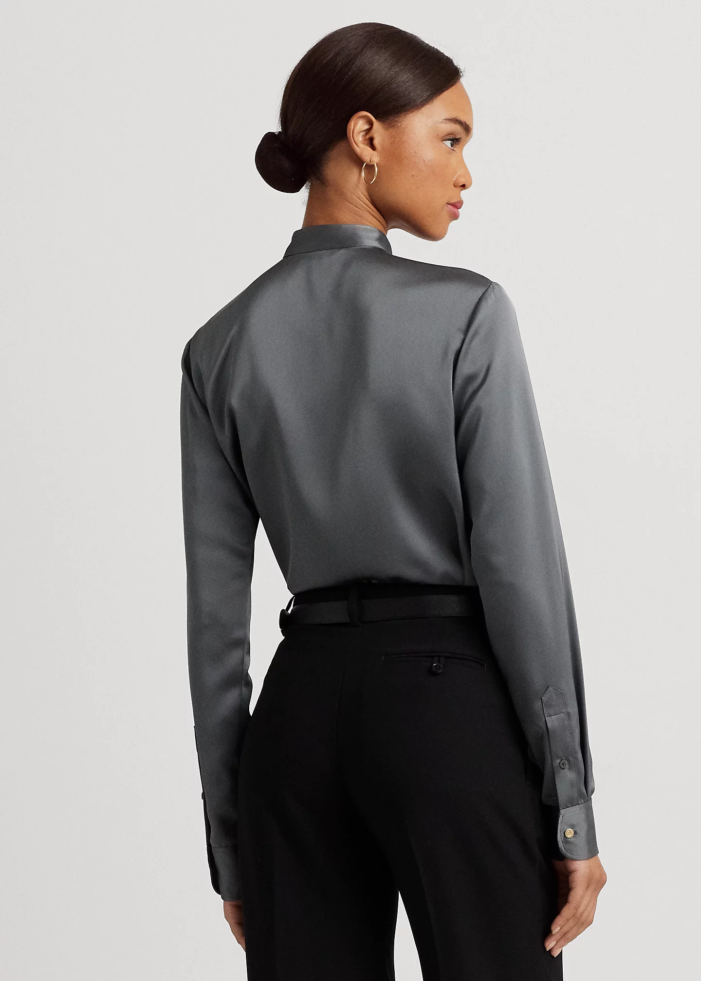 Ruffle-Trim Satin Charmeuse Shirt