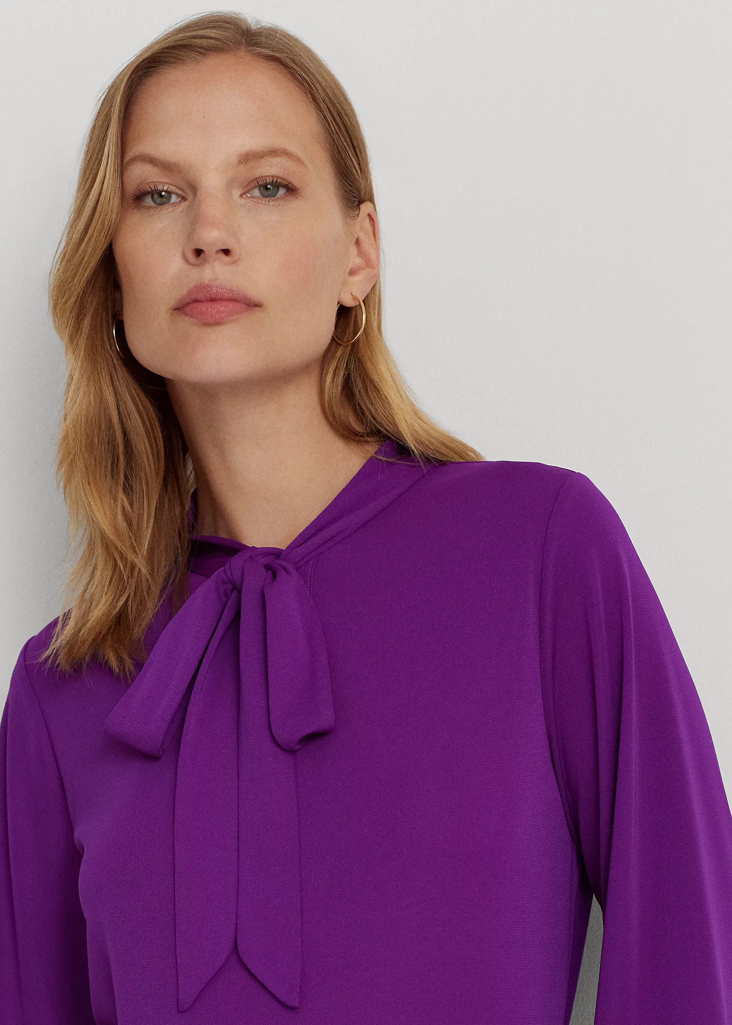 Stretch Jersey Tie-Neck Top