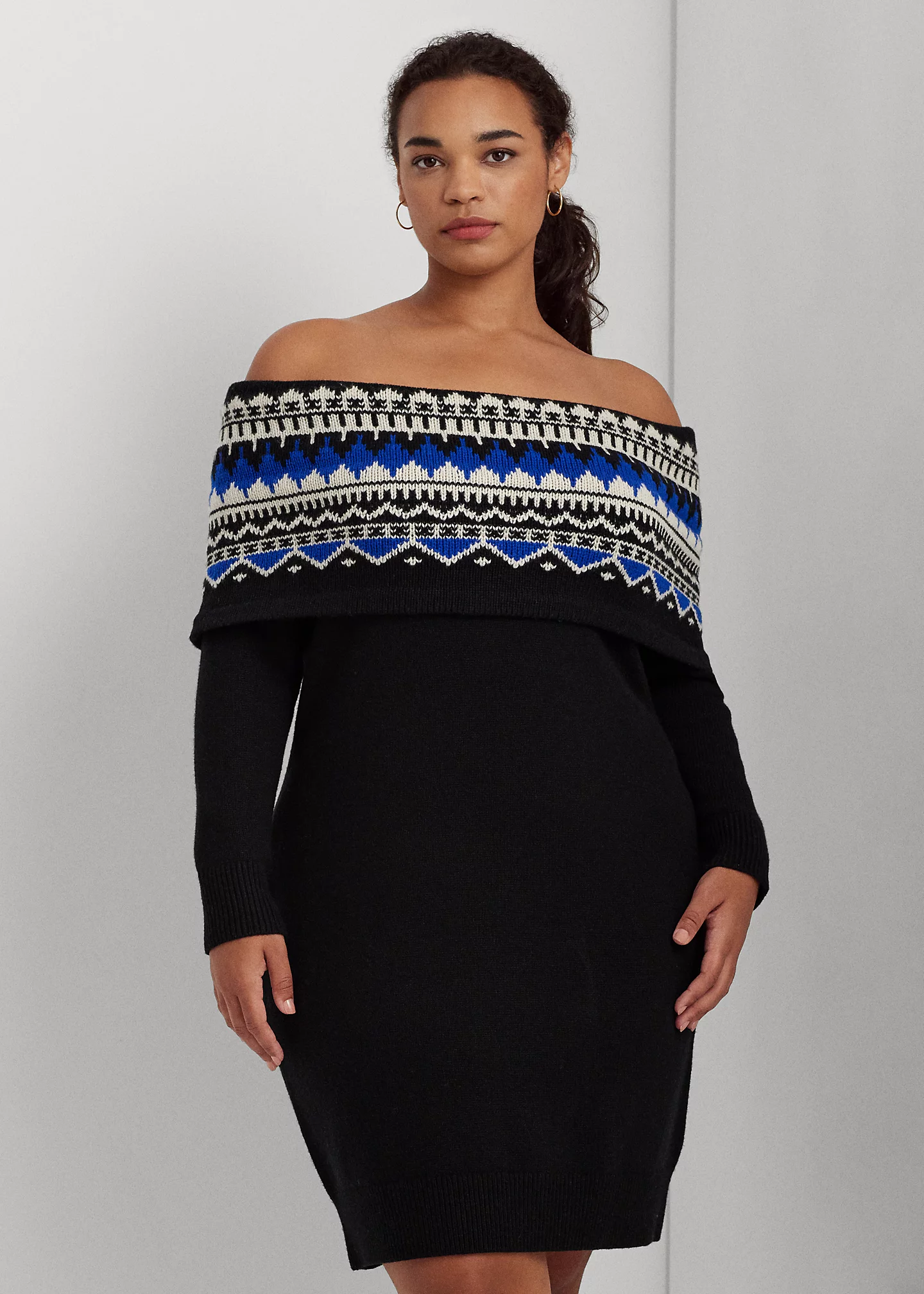 Fair Isle Off-the-Shoulder Sweater Dress