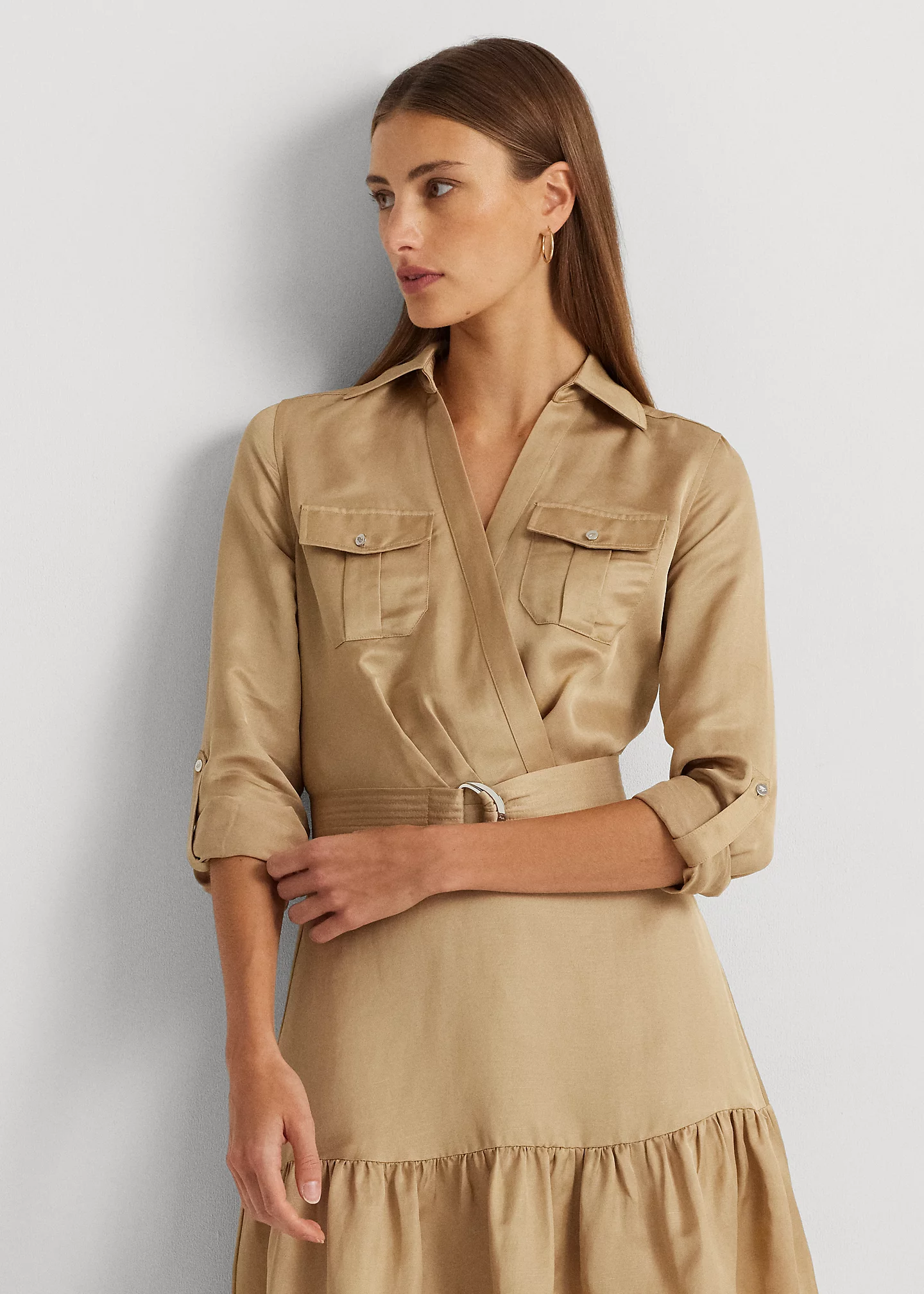 Belted Satin Shantung Shirtdress