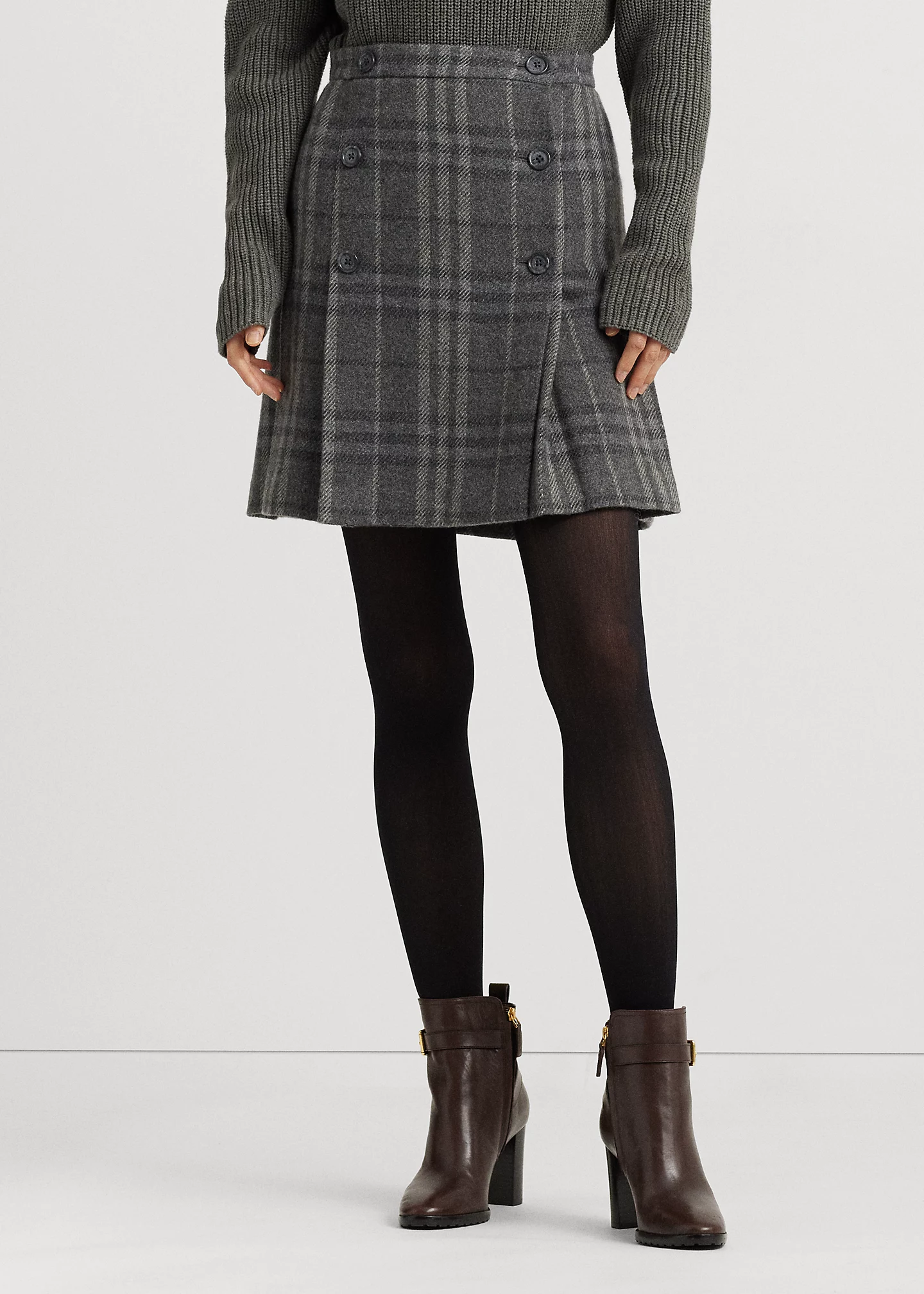 Plaid Pleated Wool-Blend Tweed Miniskirt