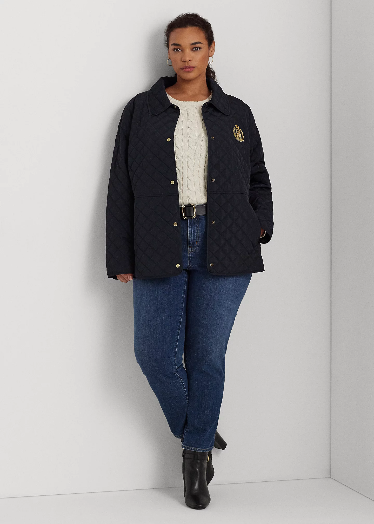 Crest-Patch Diamond-Quilted Jacket