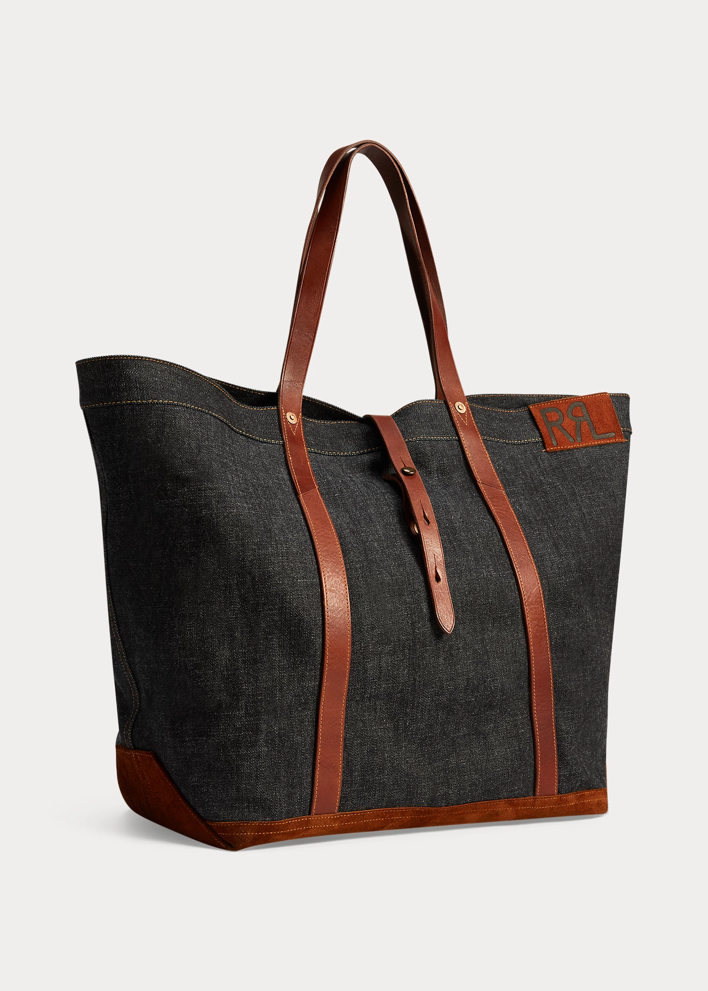 Leather-Trim Denim Tote