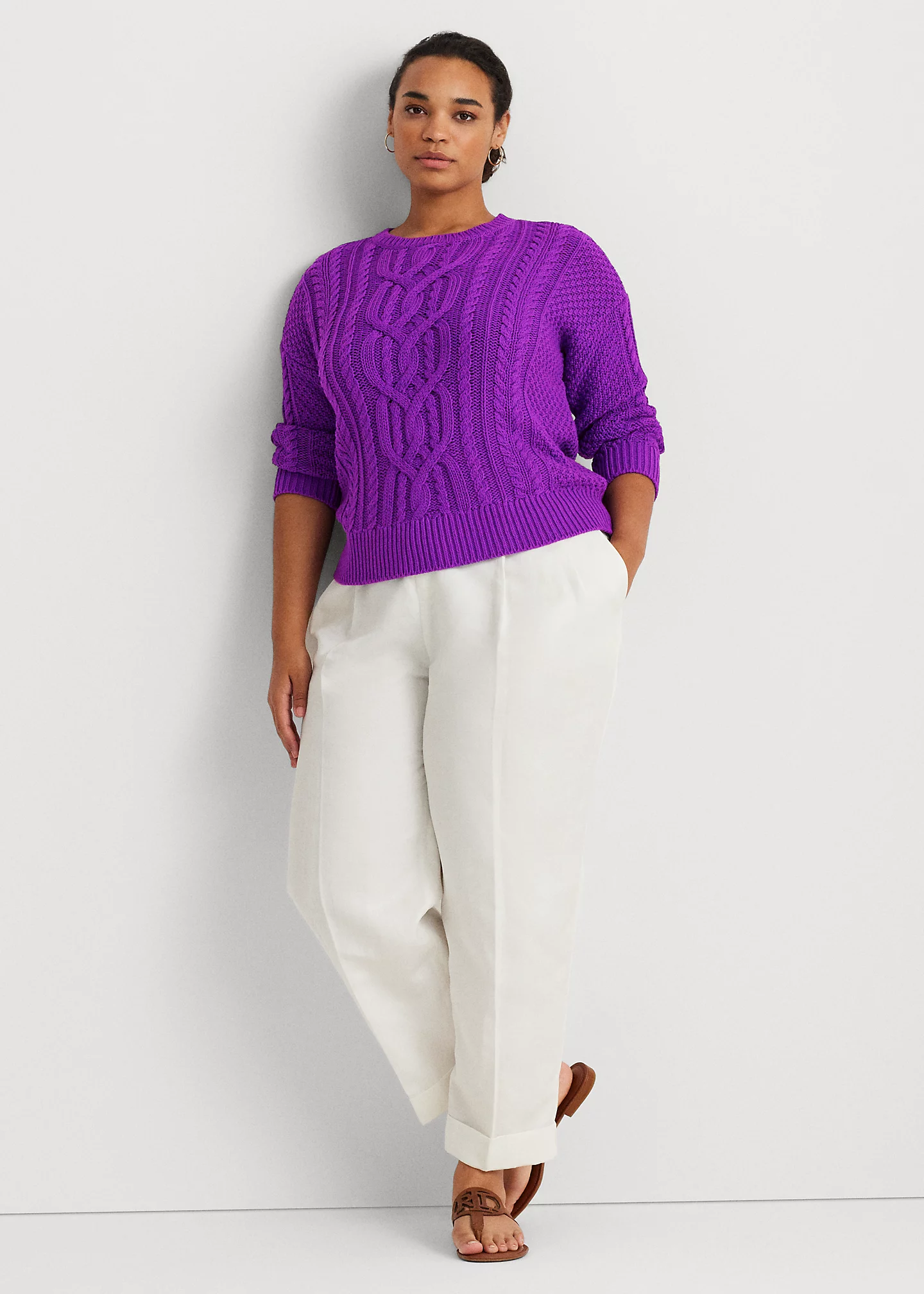 Cable-Knit Cotton Crewneck Sweater