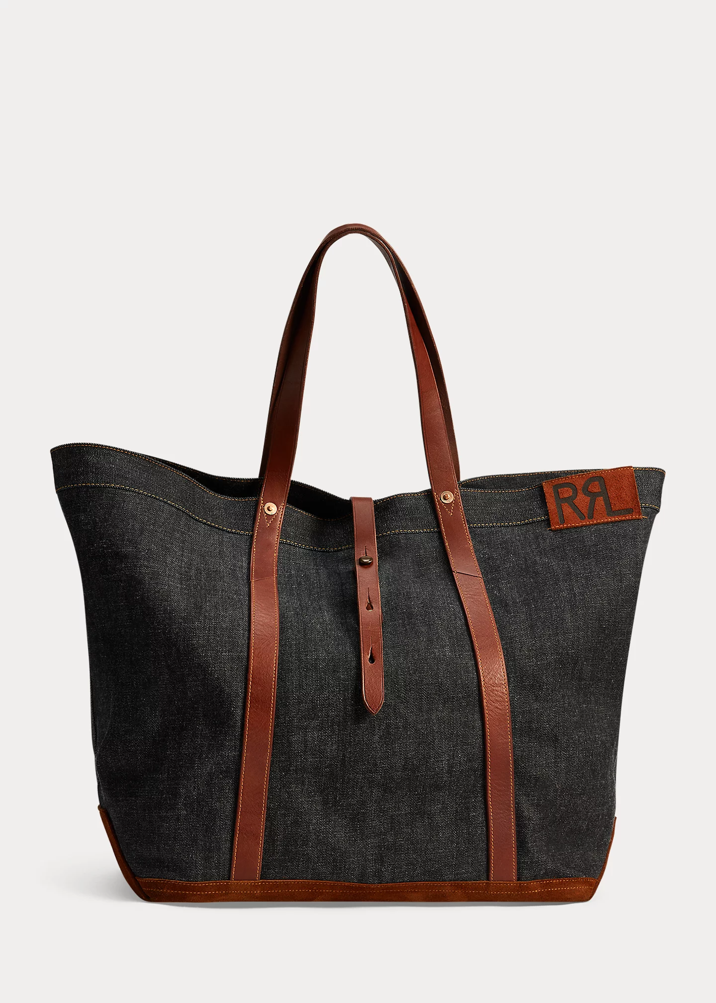 Leather-Trim Denim Tote