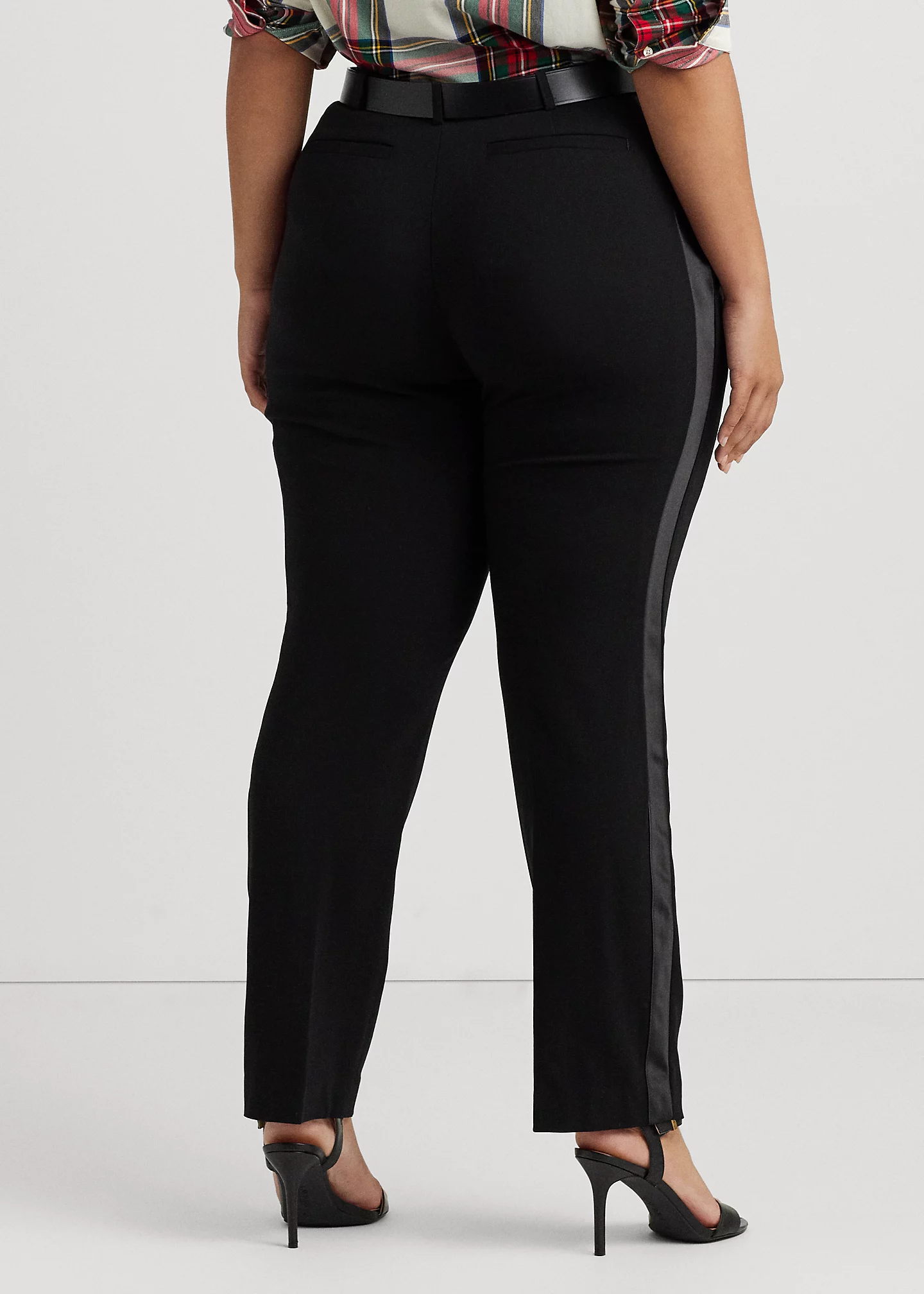 Satin-Stripe Wool Crepe Straight Pant