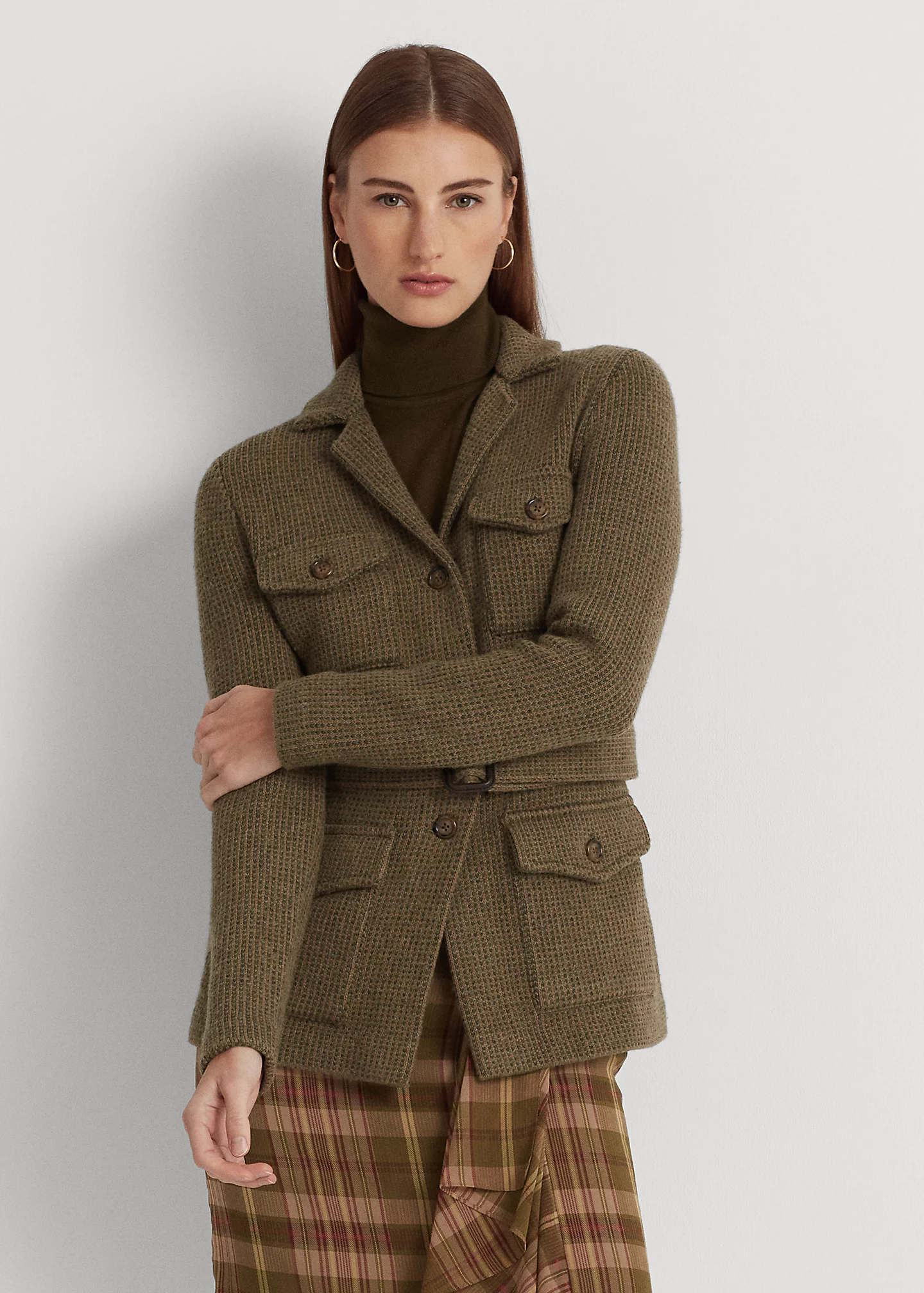 Belted Tweed Jacquard Blazer