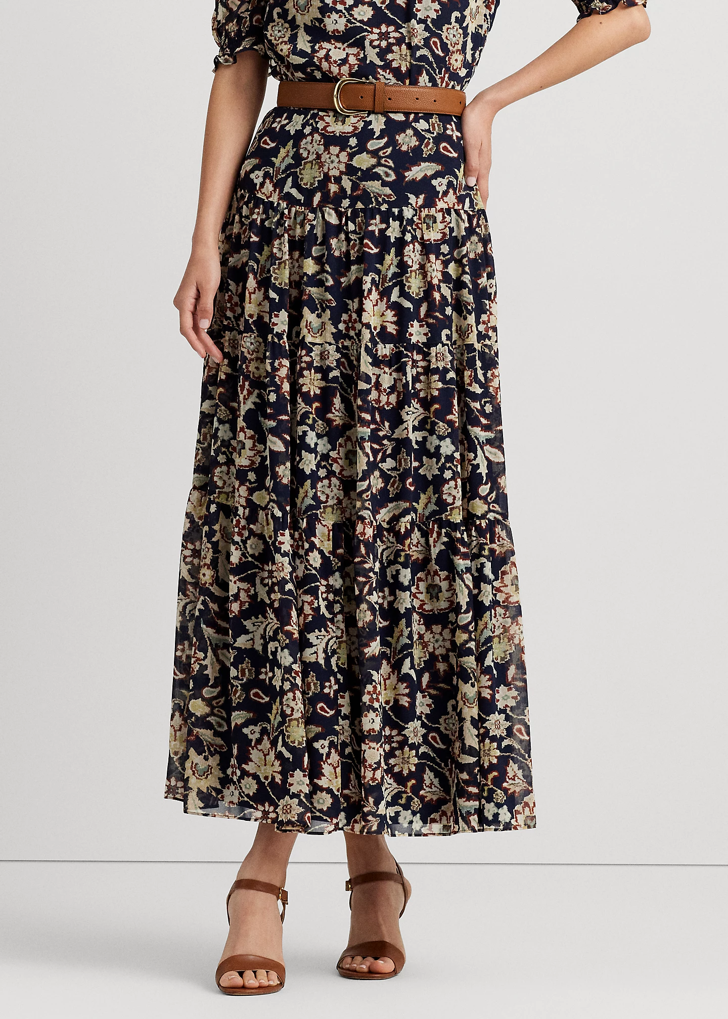 Floral Crinkle Georgette Tiered Skirt
