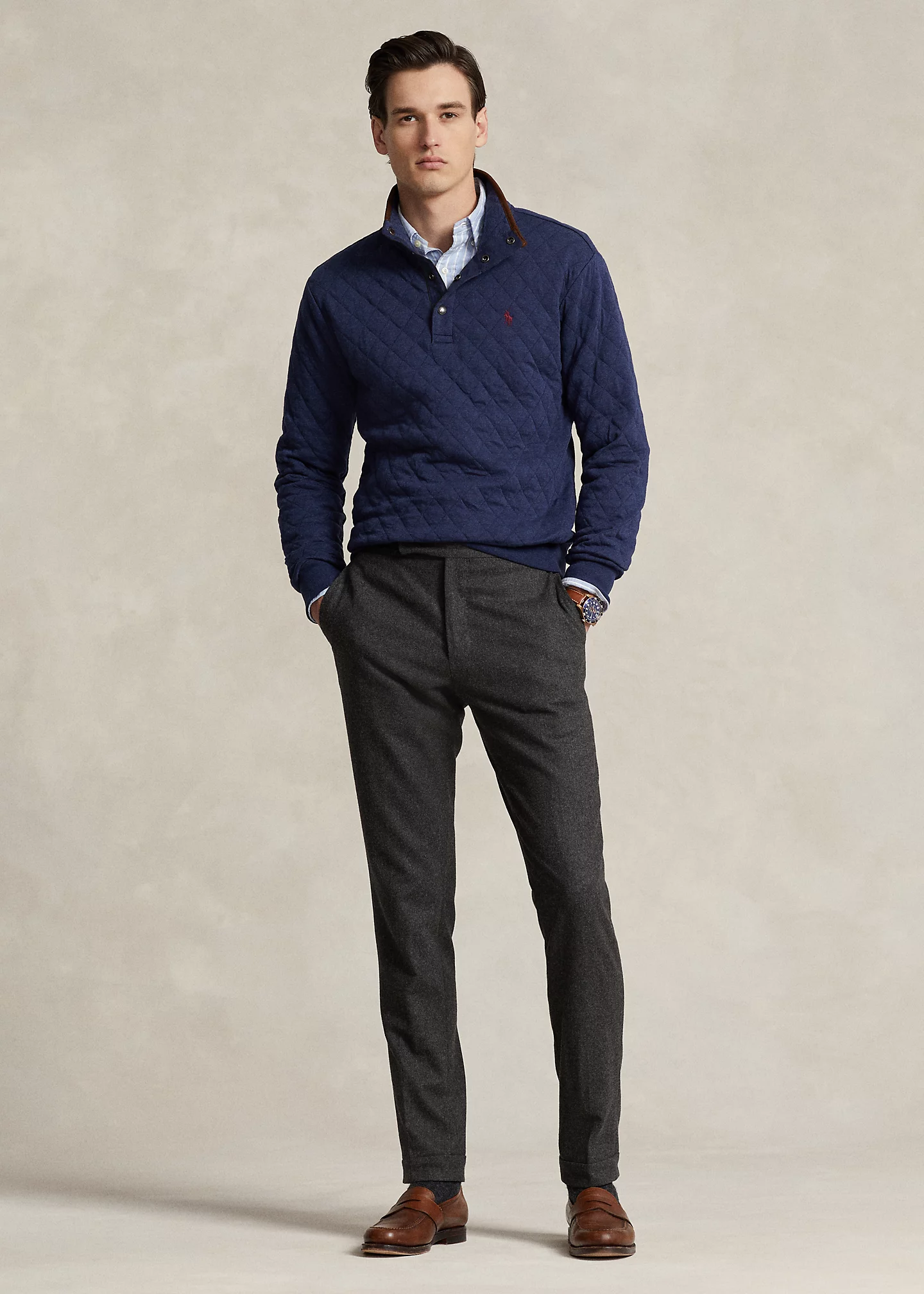 Quilted Double-Knit Jersey Pullover