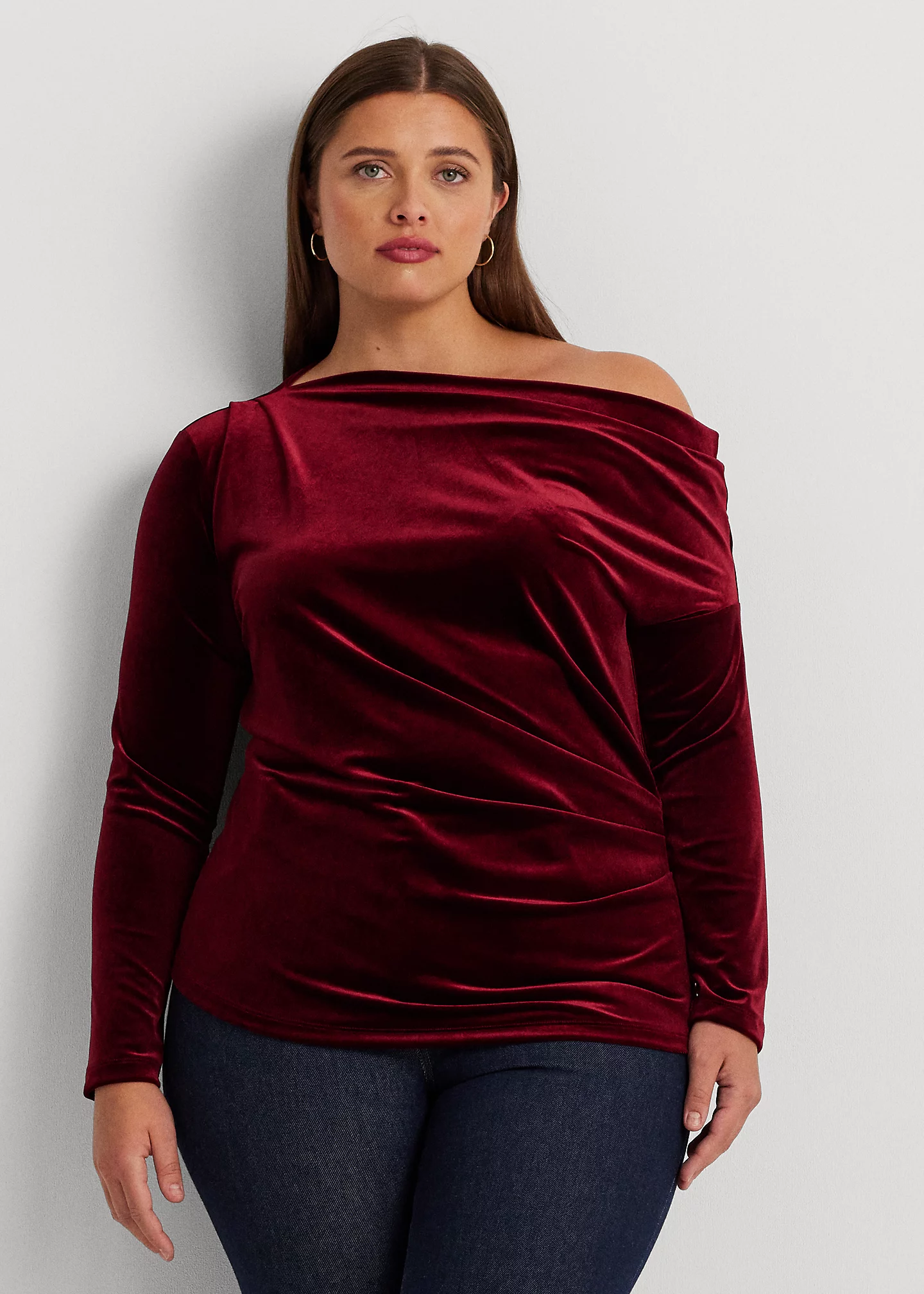Pleated Velvet Off-the-Shoulder Top
