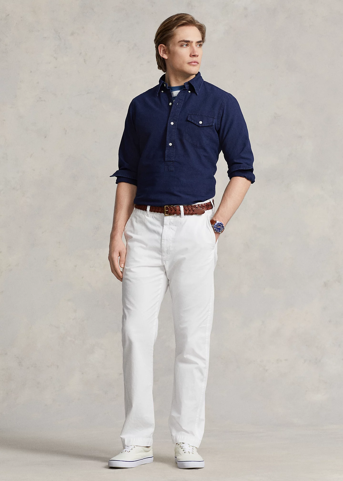 Classic Fit Indigo Oxford Popover Shirt