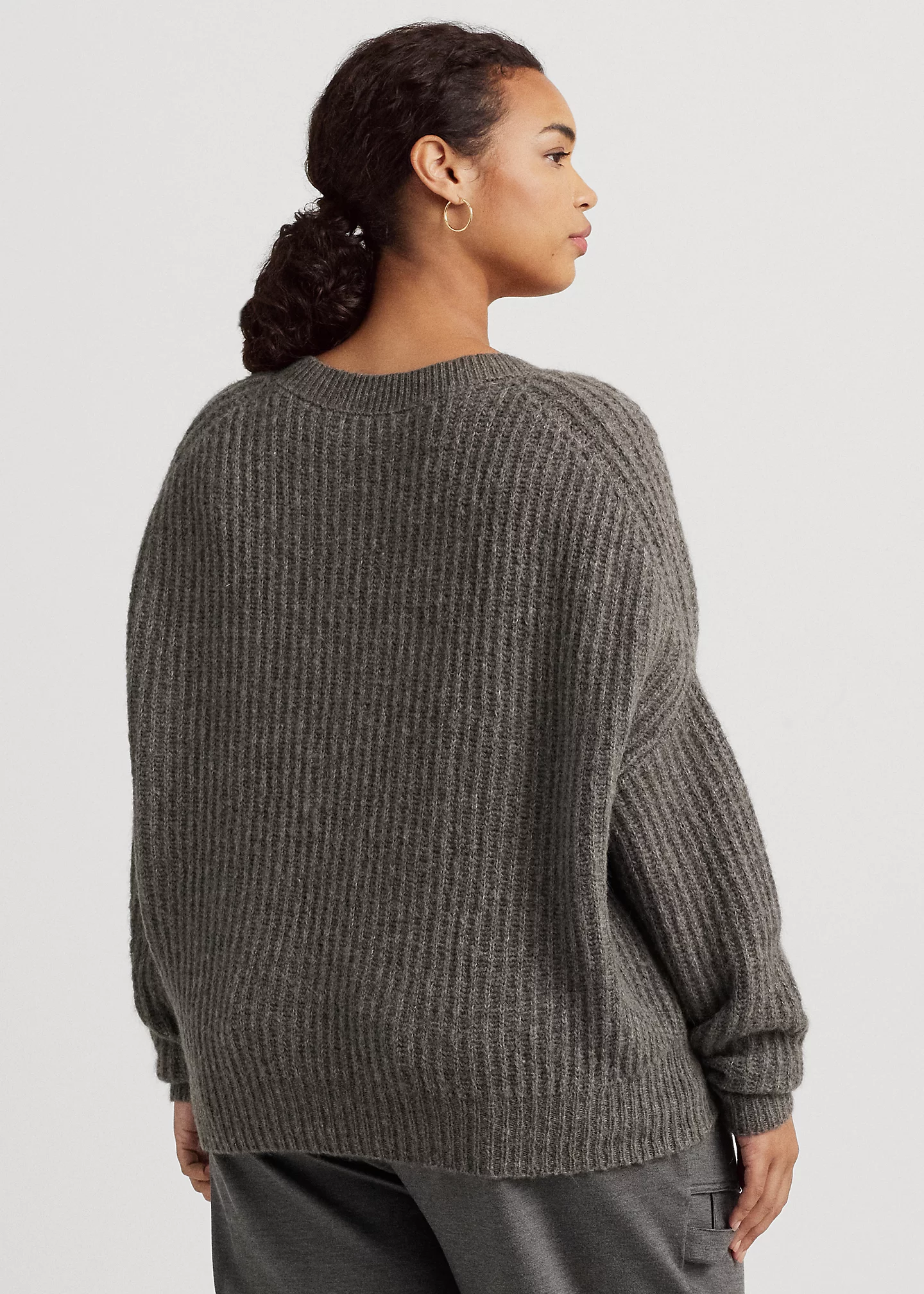 Wool-Blend Ribbed V-Neck Sweater