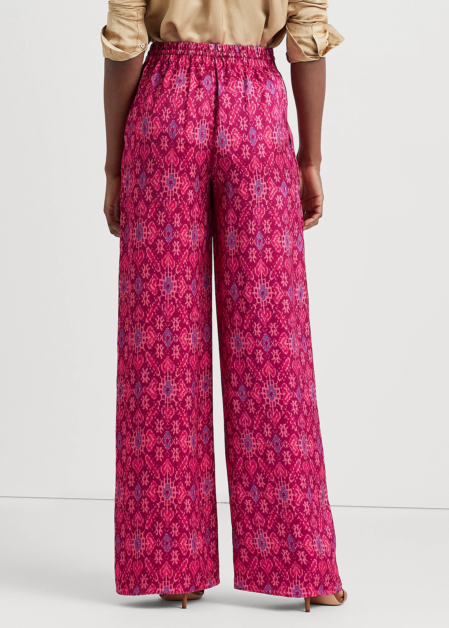 Geo-Print Satin Shantung Wide-Leg Pant