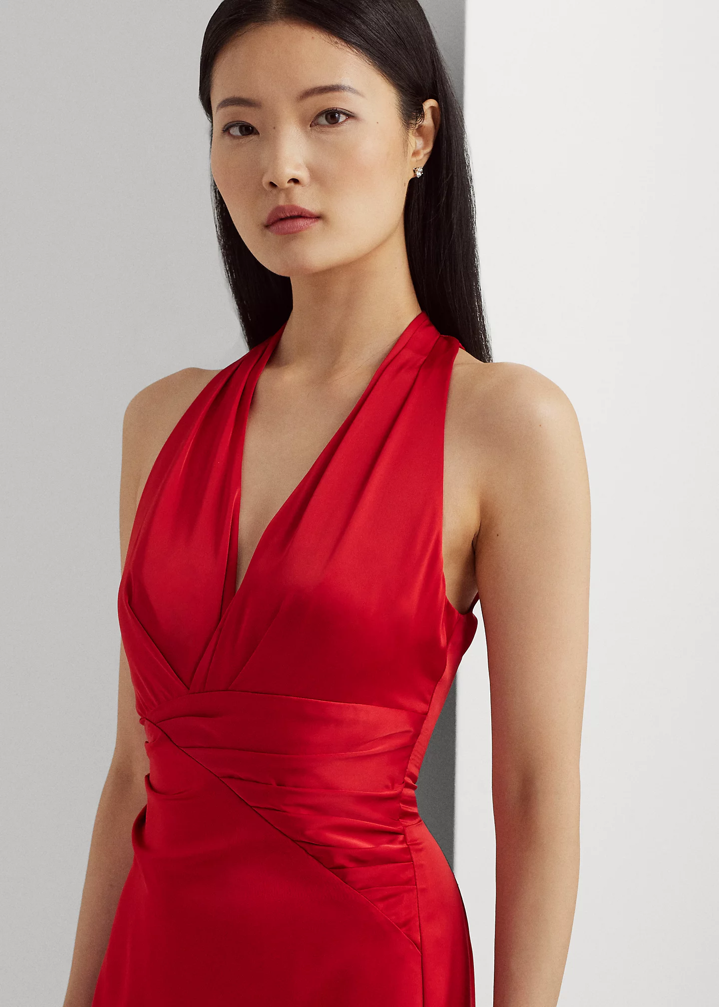 Pleated Satin Charmeuse Halter Gown