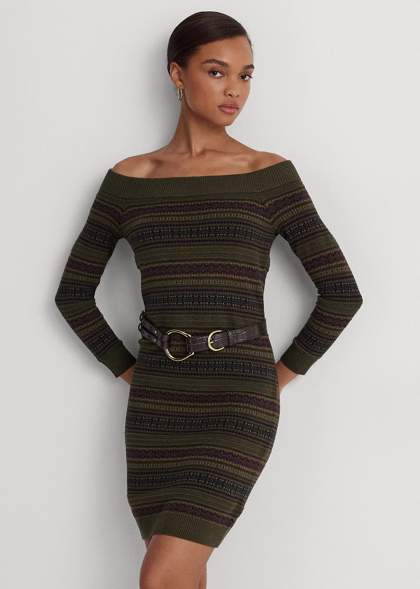 Fair Isle Off-the-Shoulder Sweater Dress
