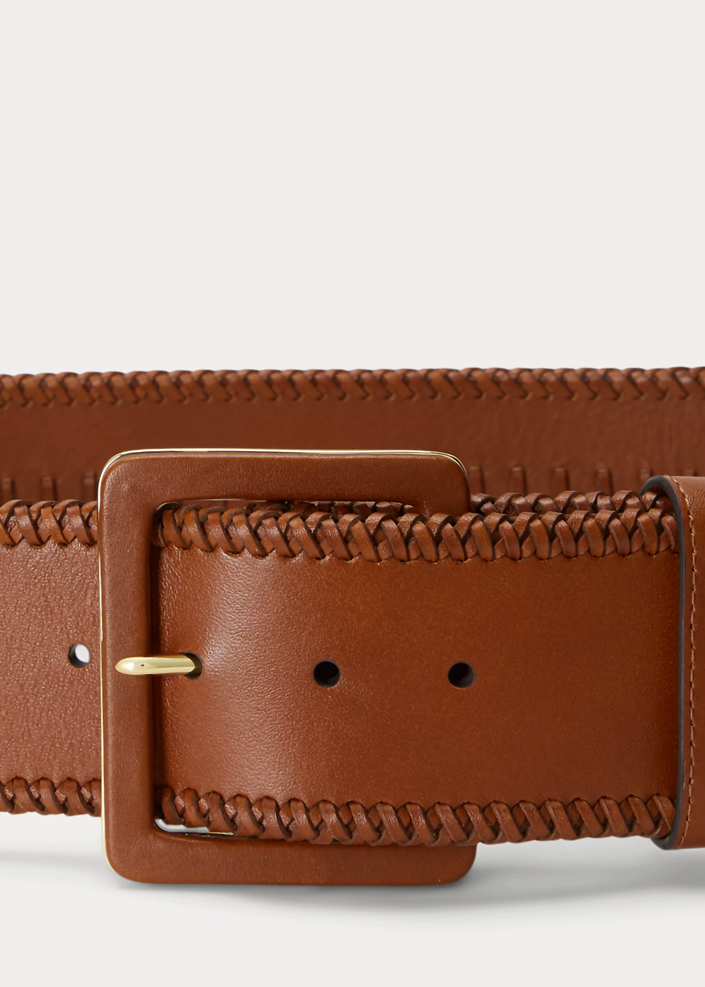 Whipstitched Leather Wide Belt