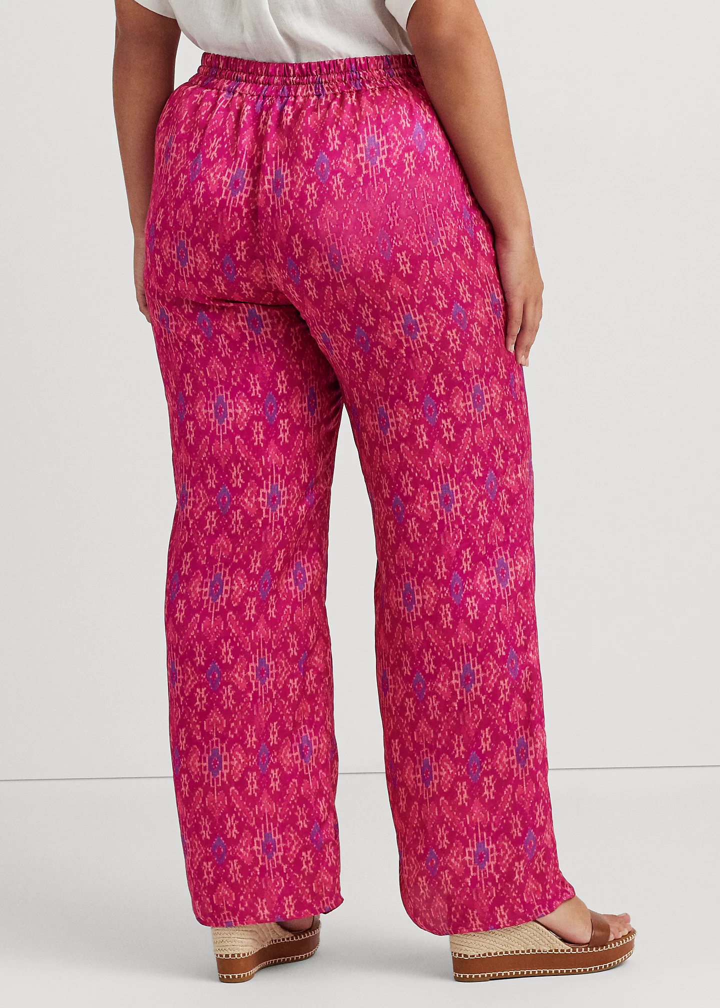 Geo-Print Satin Shantung Wide-Leg Pant