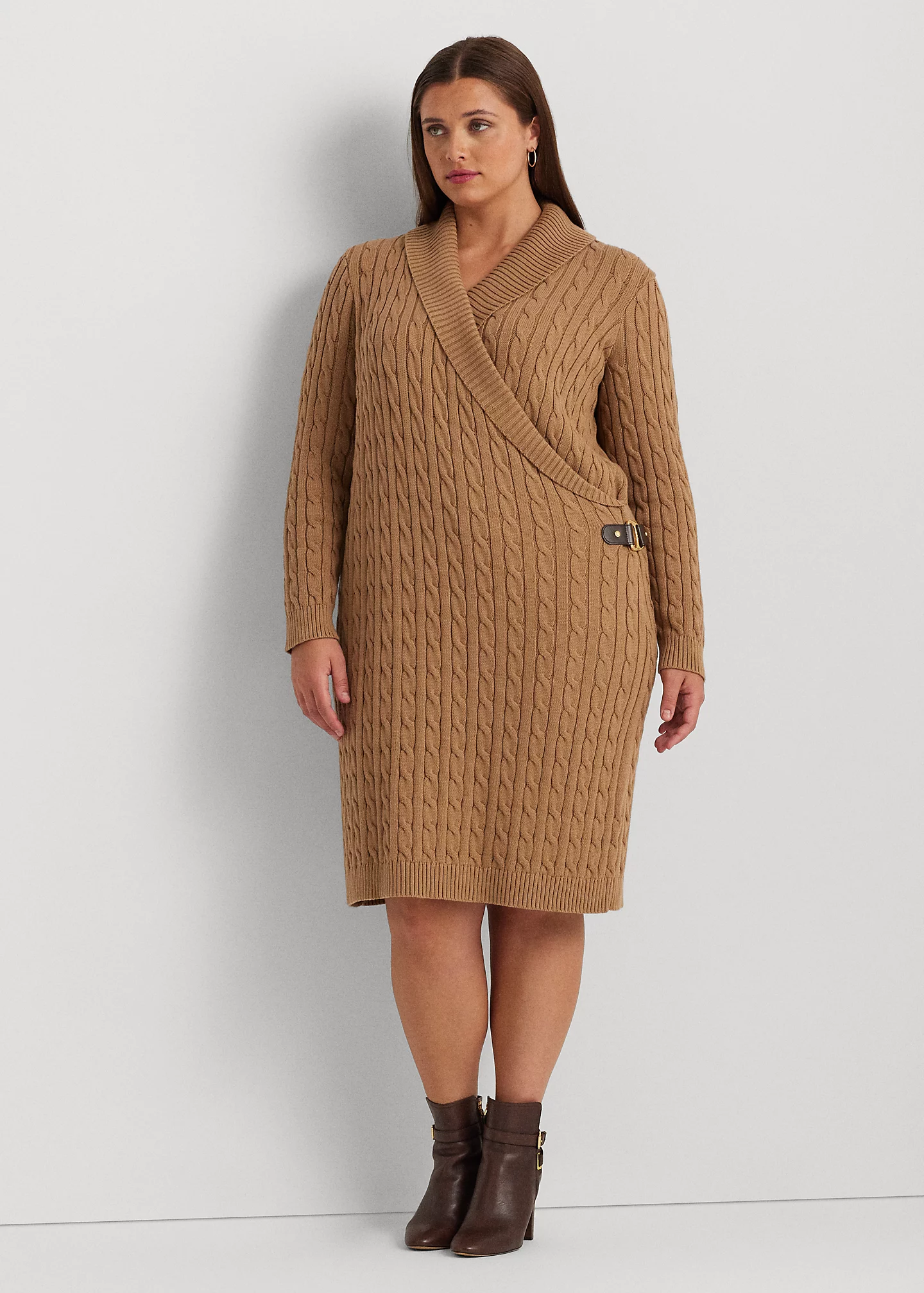 Cable-Knit Buckle-Trim Sweater Dress
