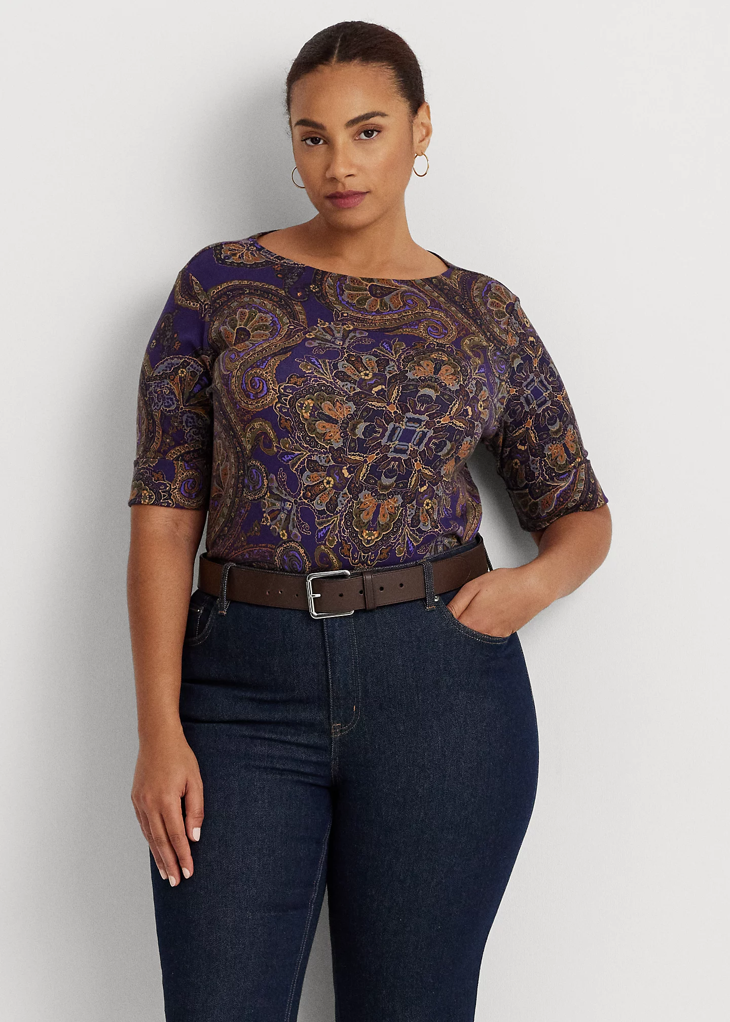 Paisley Stretch Cotton Boatneck Tee