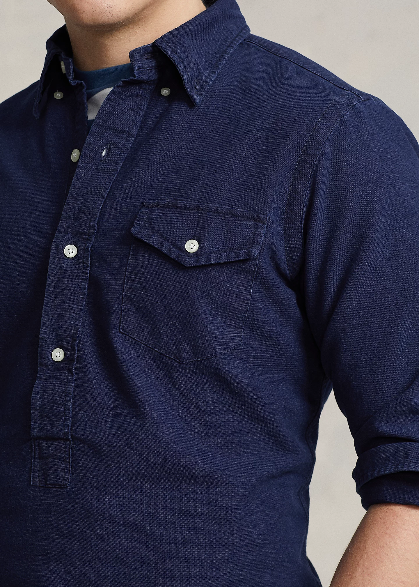 Classic Fit Indigo Oxford Popover Shirt