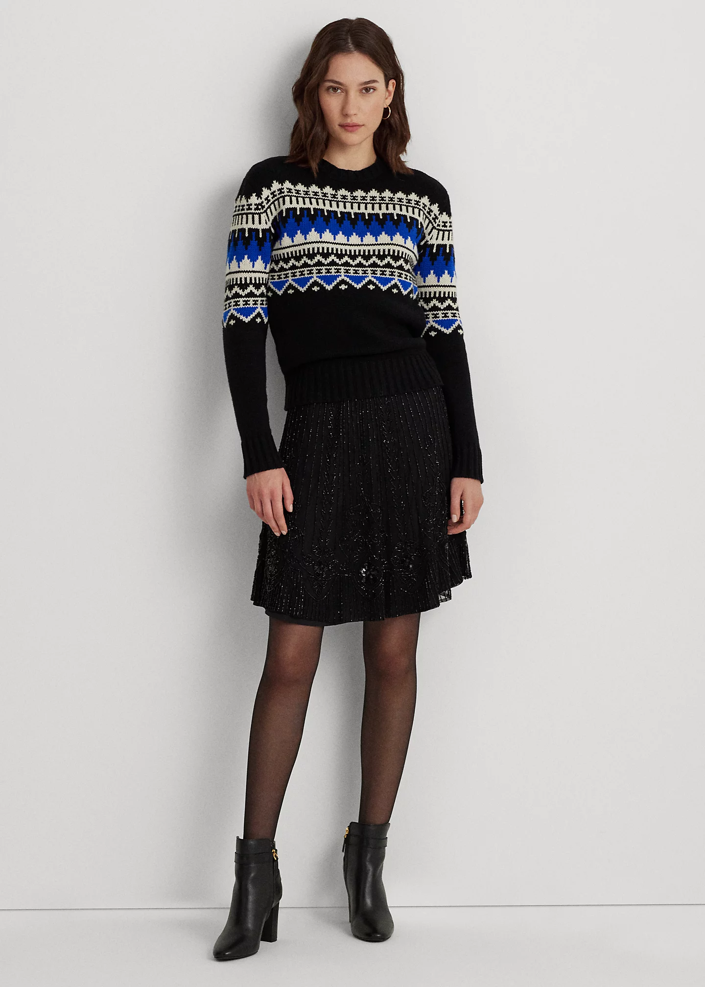 Beaded Mesh A-line Skirt