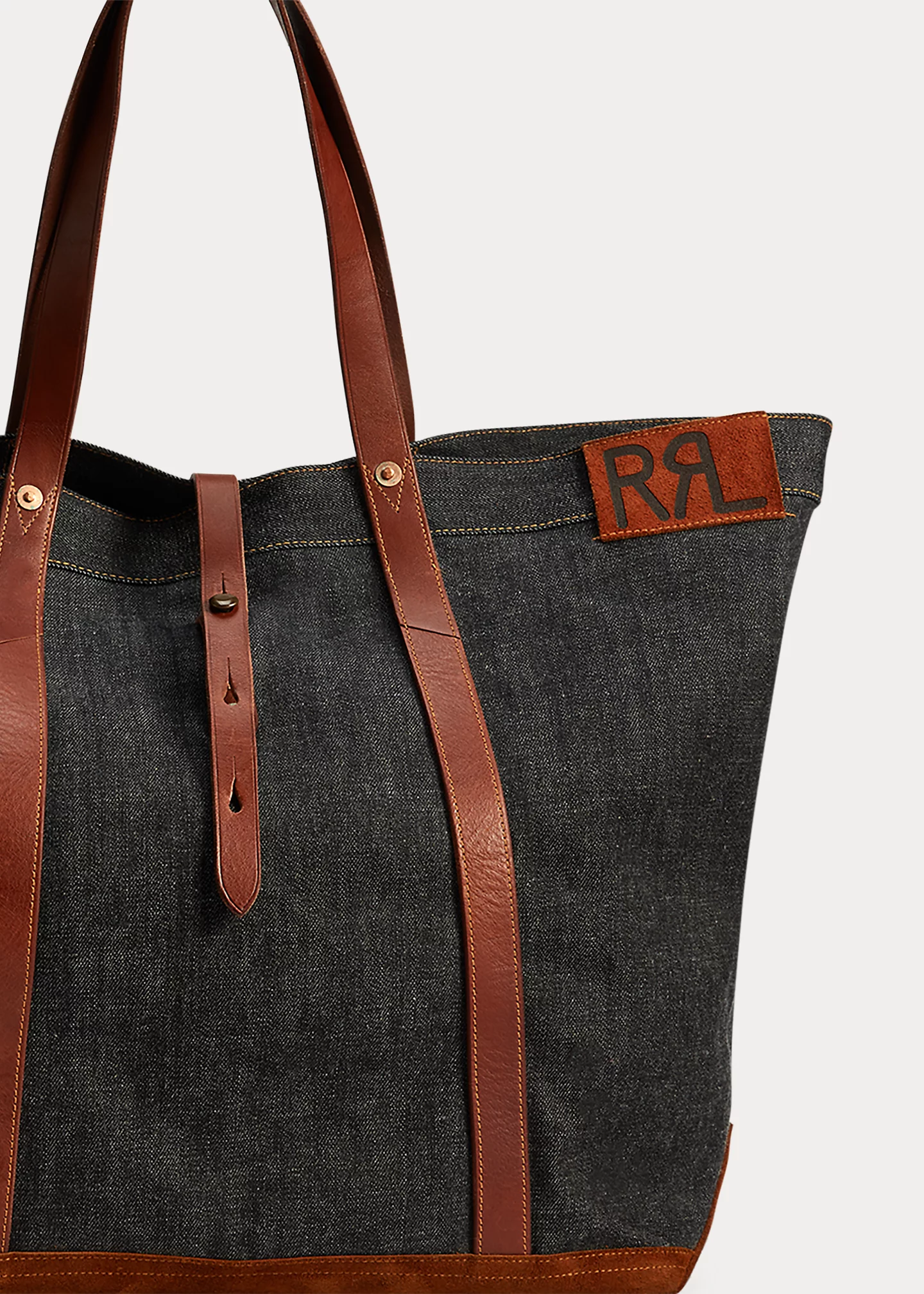 Leather-Trim Denim Tote