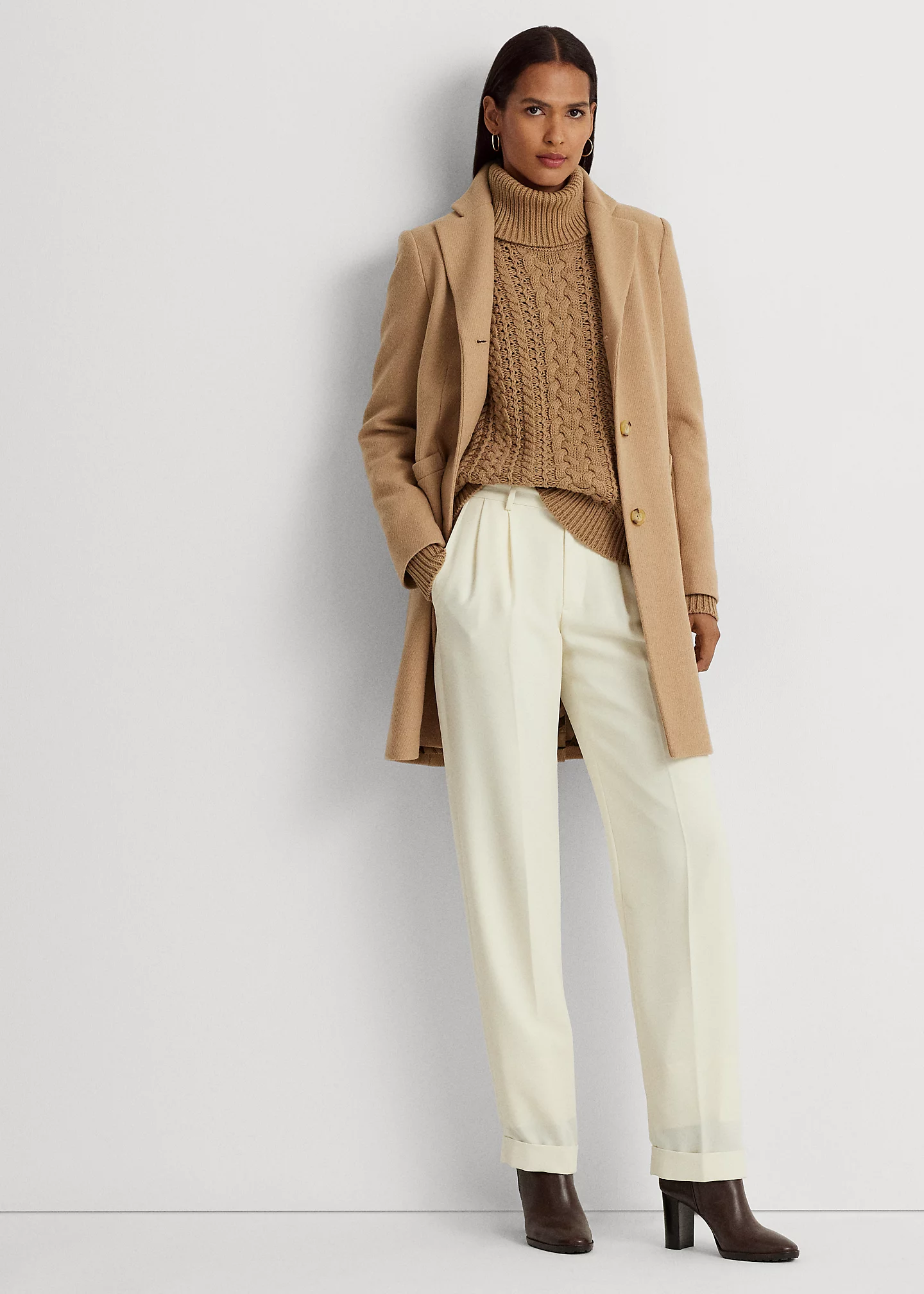 Wool-Blend Twill Reefer Coat