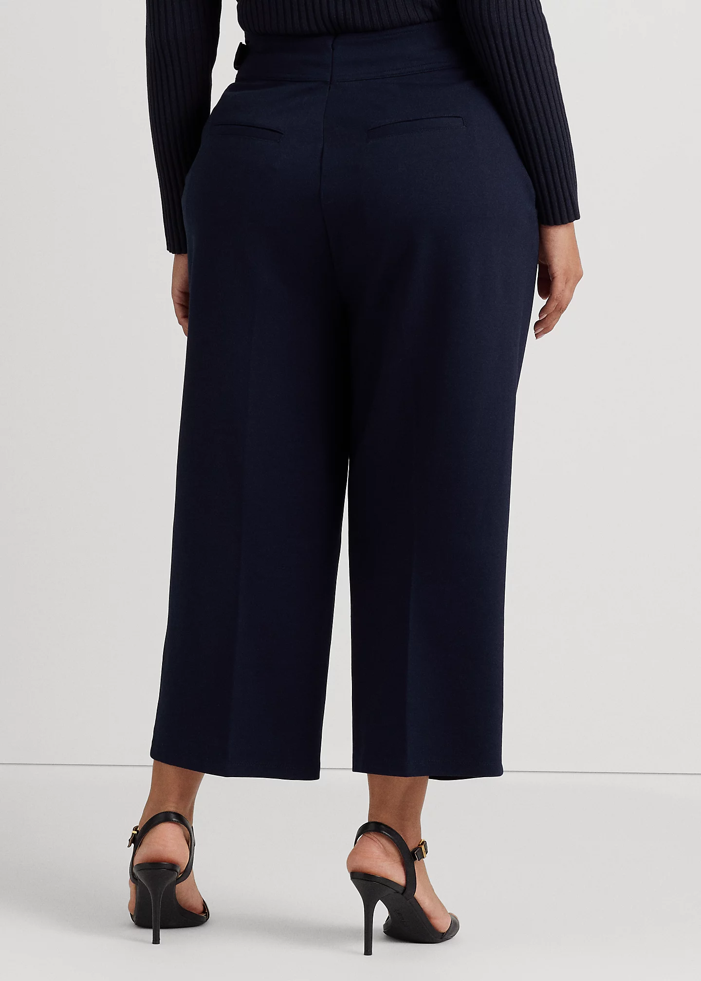 Belted Pleated Ponte Cropped Pant