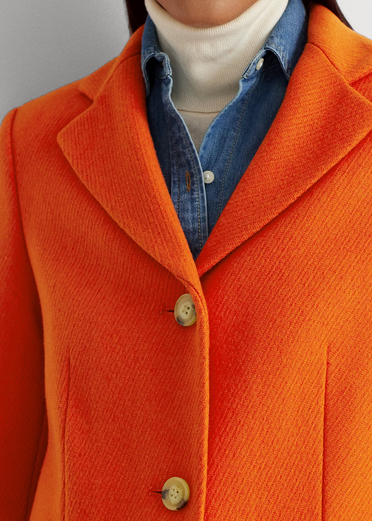 Wool-Blend Twill Reefer Coat