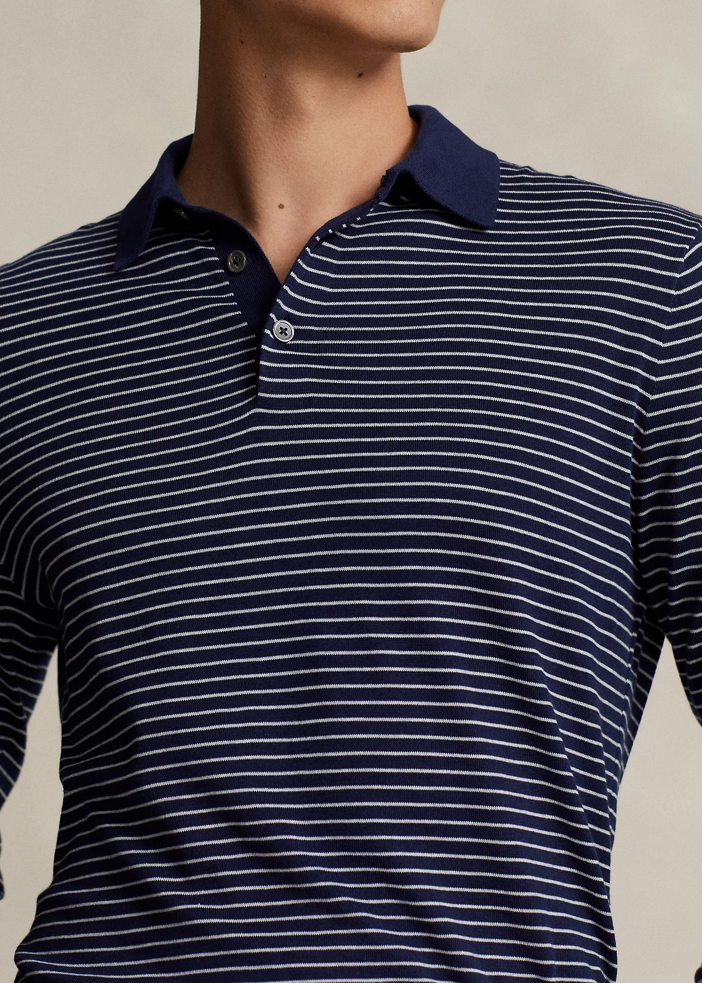 Striped Cotton Polo-Collar Sweater