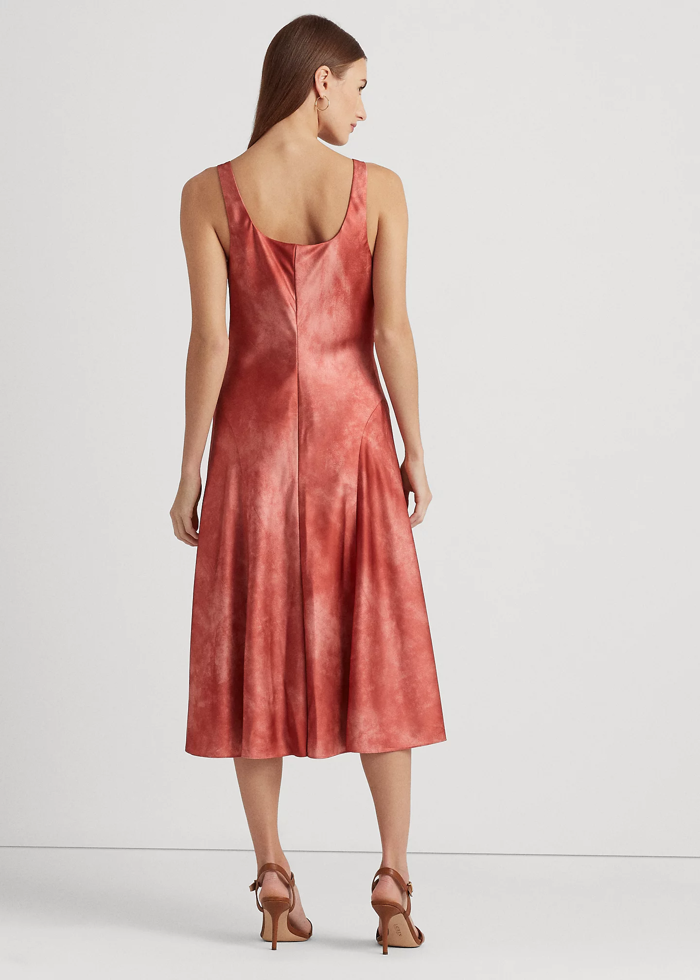 Tie-Dye-Print Ring-Trim Satin Dress