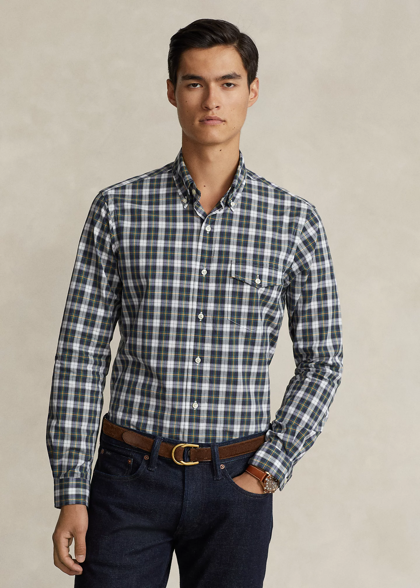 Classic Fit Plaid Poplin Shirt