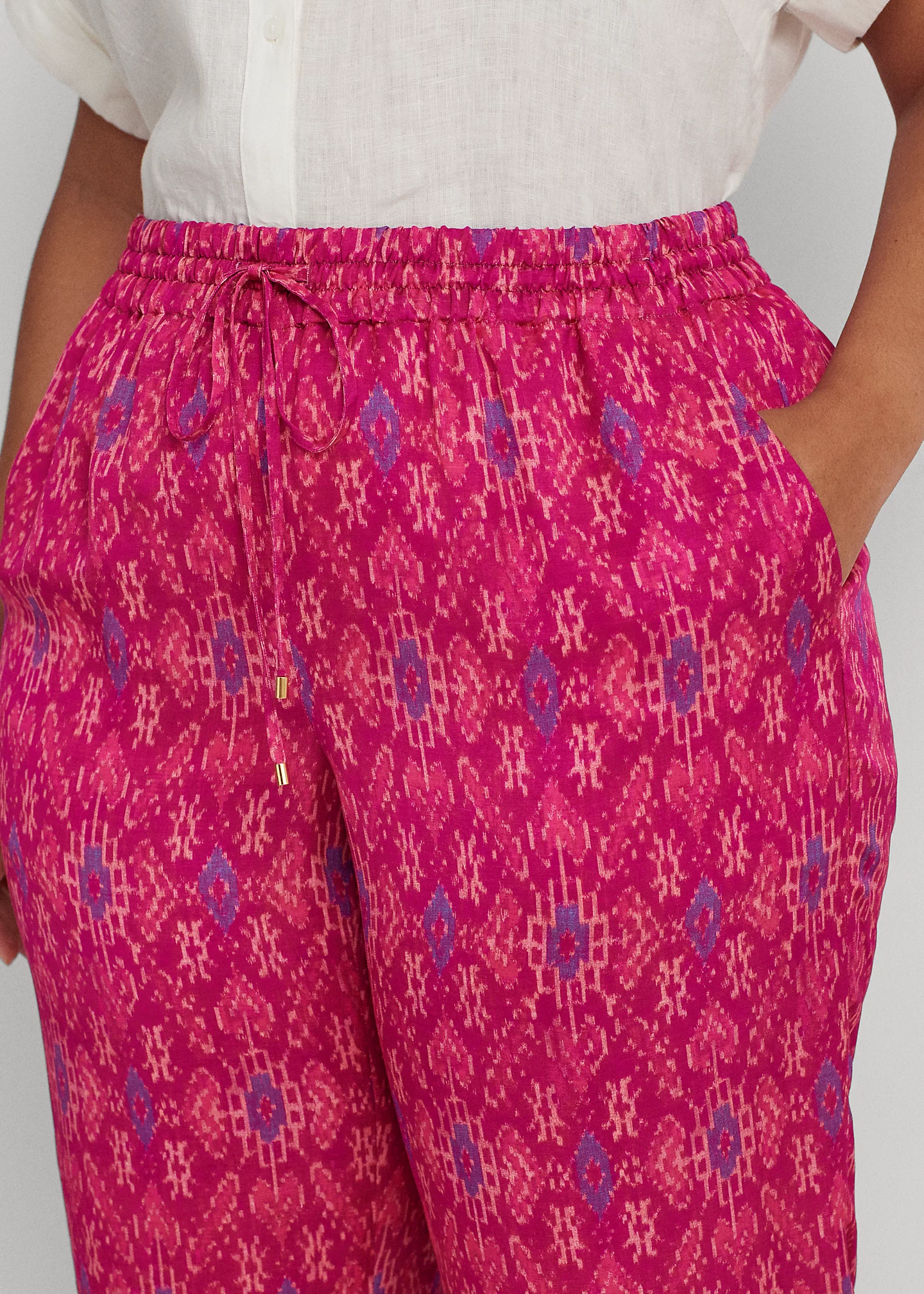 Geo-Print Satin Shantung Wide-Leg Pant