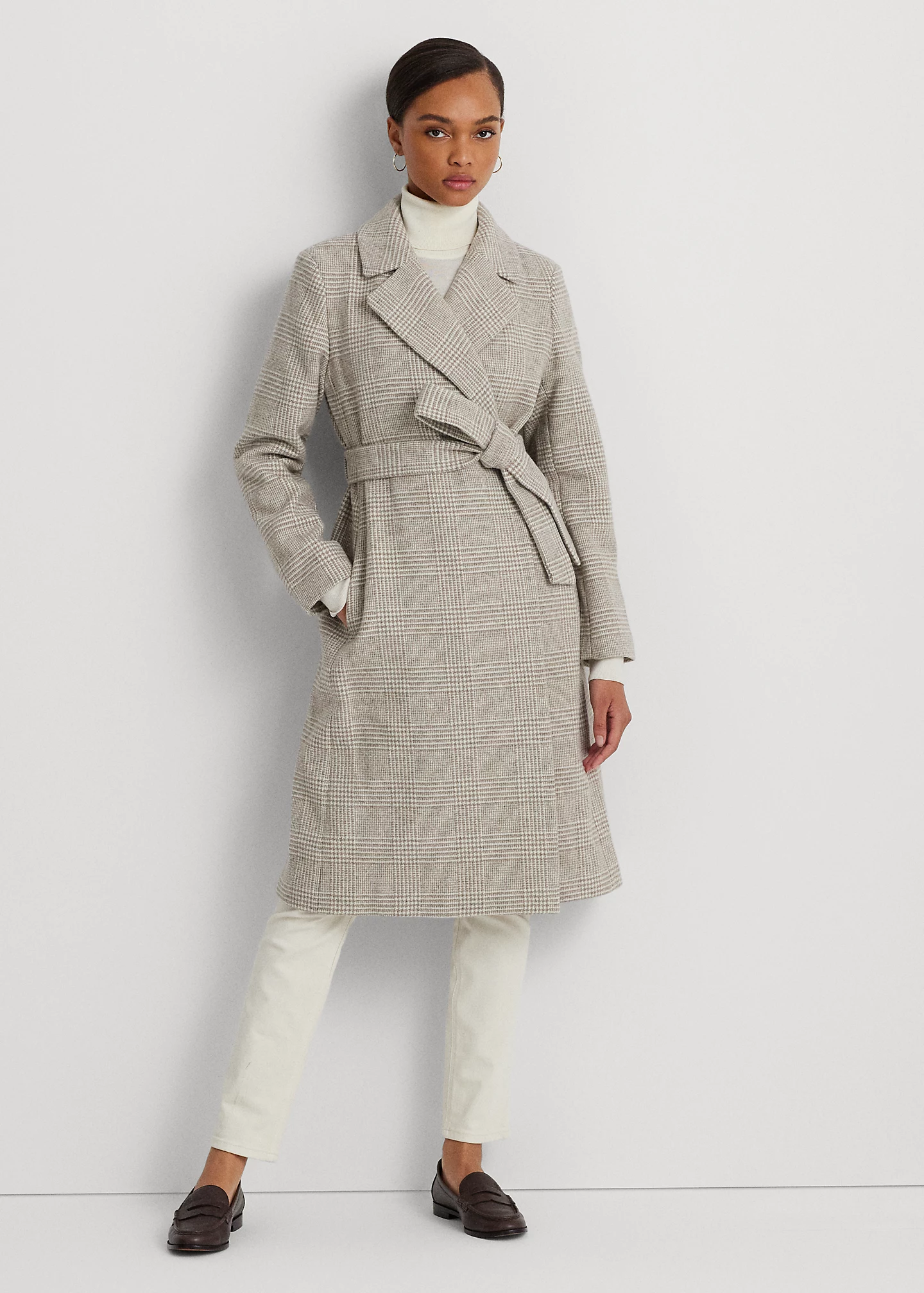 Glen Plaid Belted Wool-Blend Wrap Coat