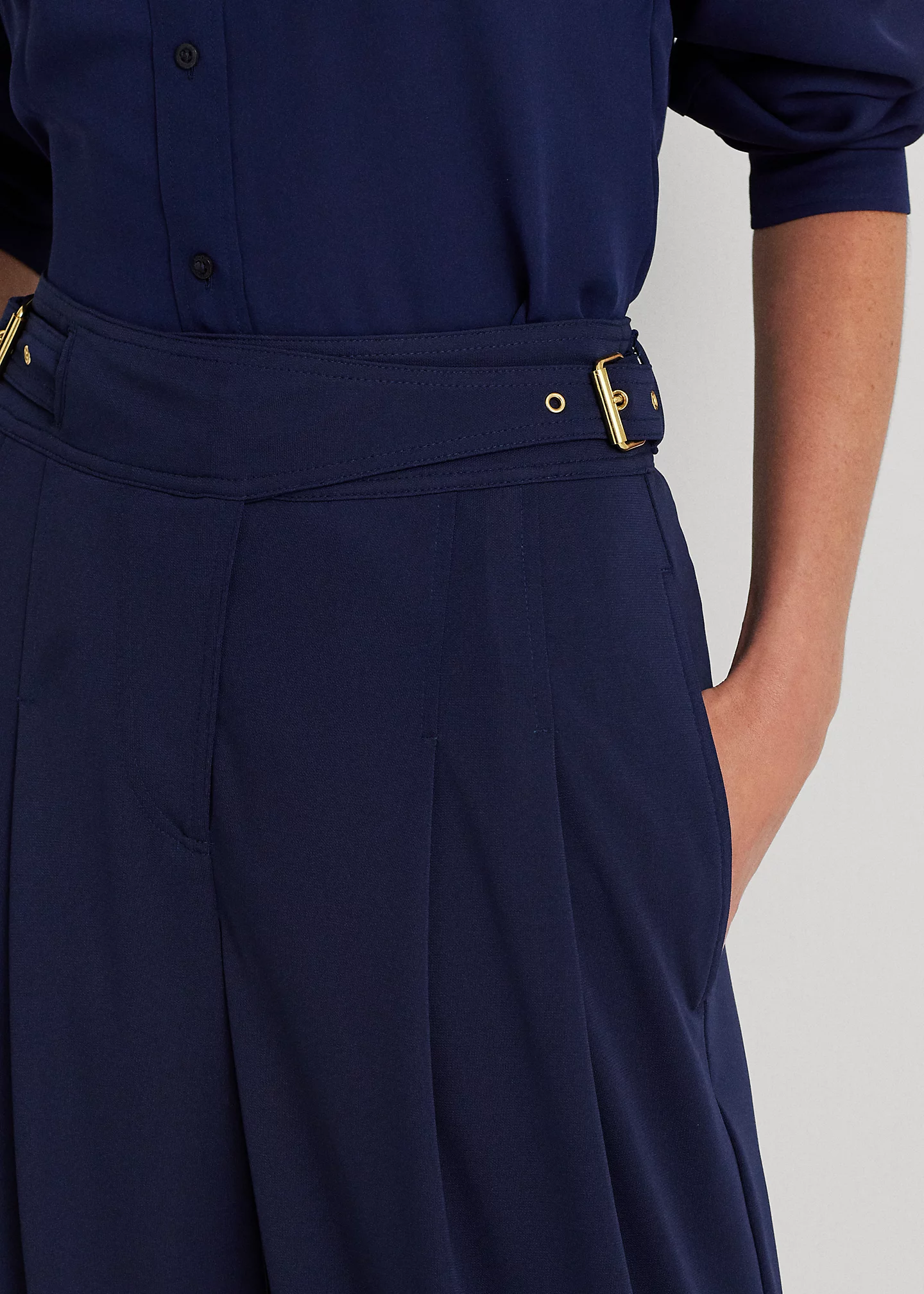 Pleated Stretch Jersey Wide-Leg Pant