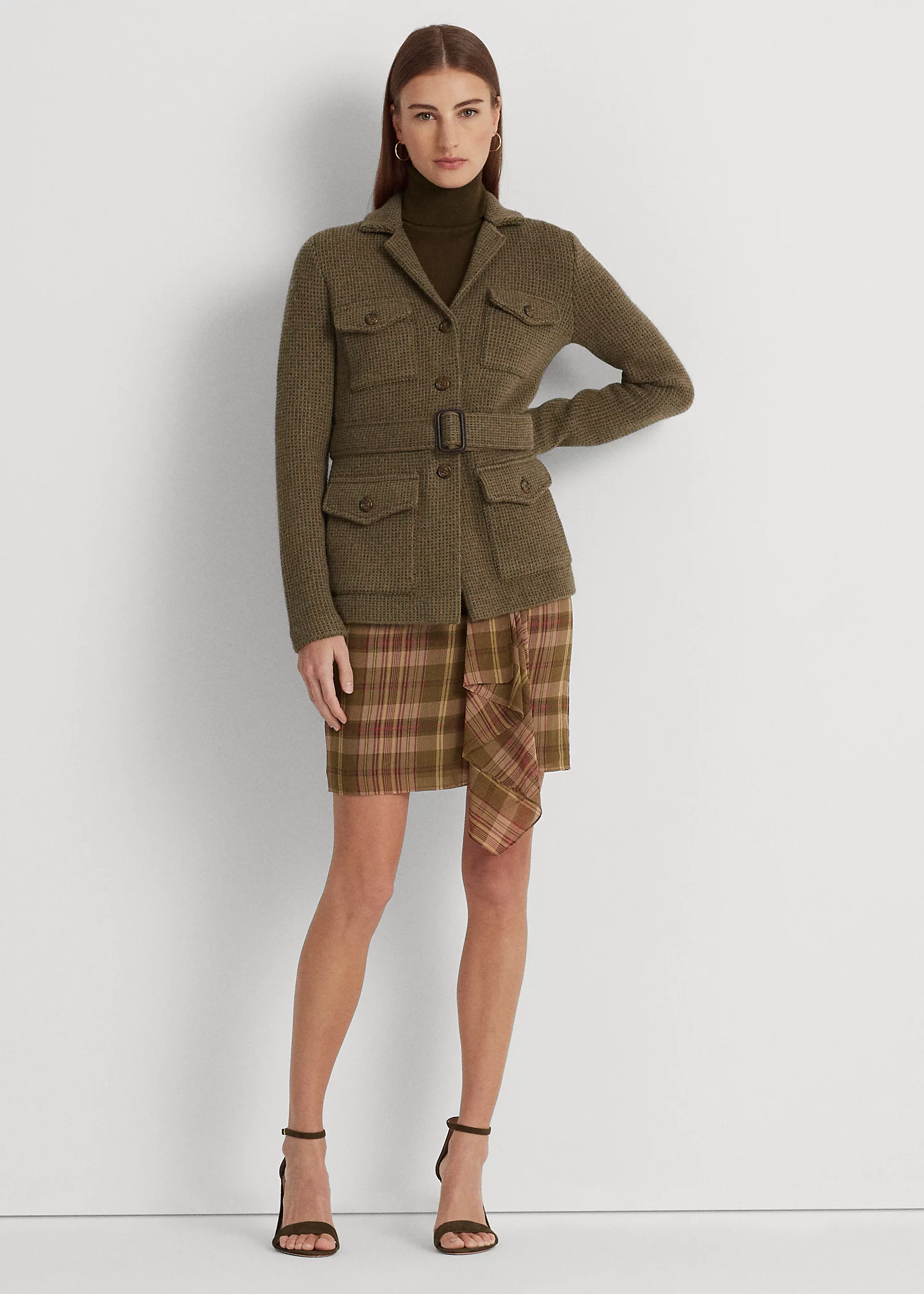 Belted Tweed Jacquard Blazer