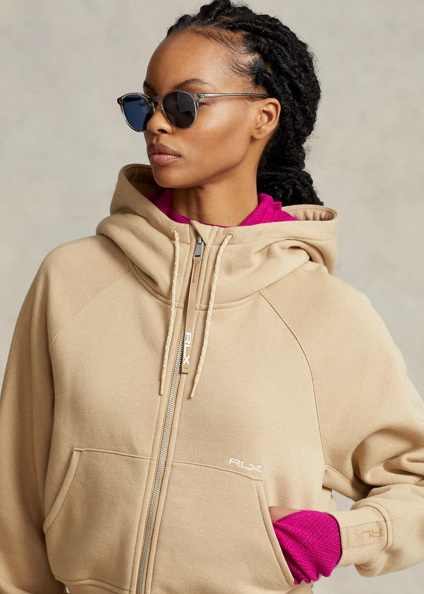 Fleece Full-Zip Dolman-Sleeve Hoodie