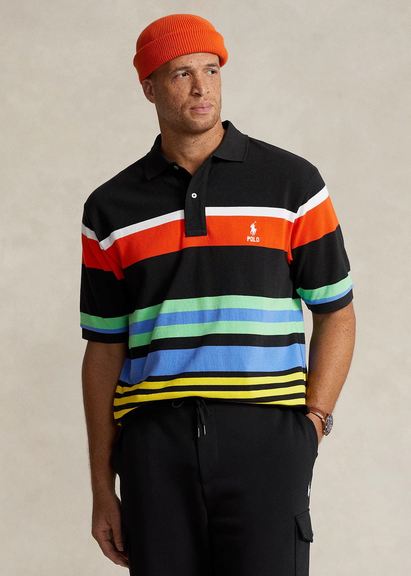 Striped Mesh Polo Shirt