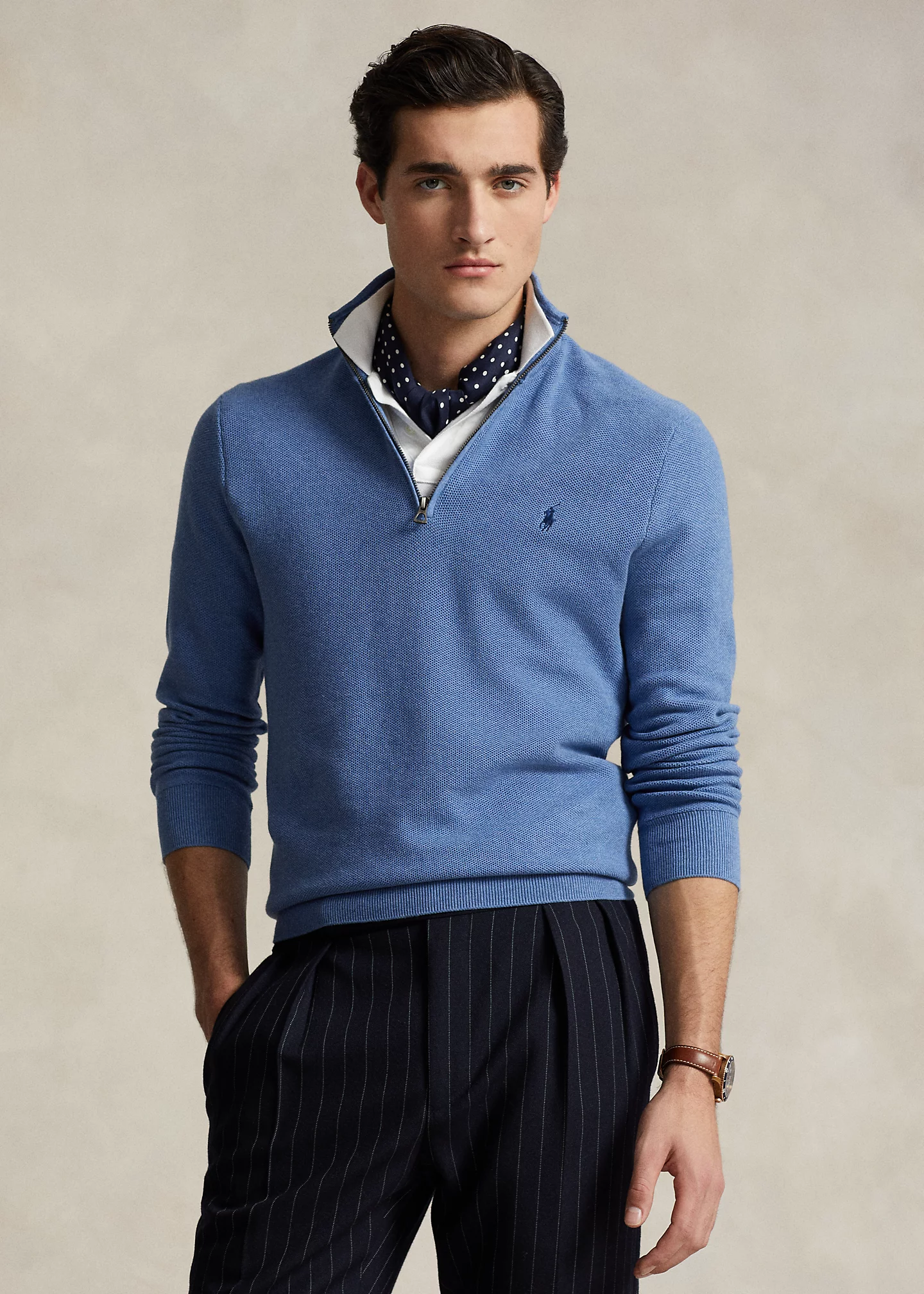 Mesh-Knit Cotton Quarter-Zip Sweater