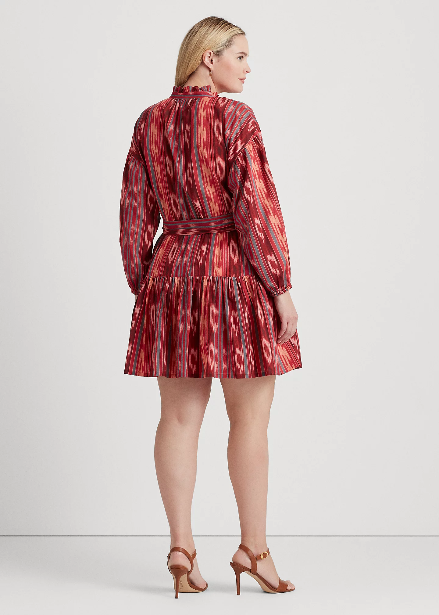 Geo-Stripe Belted Cotton Voile Dress