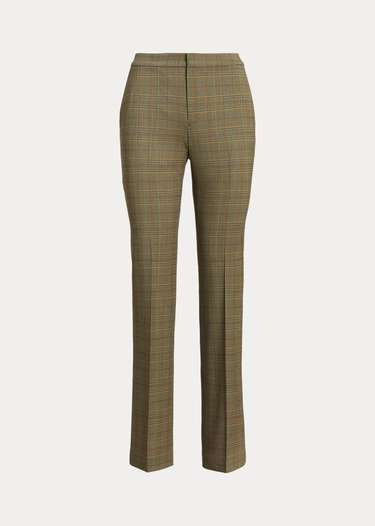 Checked Plaid Twill Straight-Leg Pant