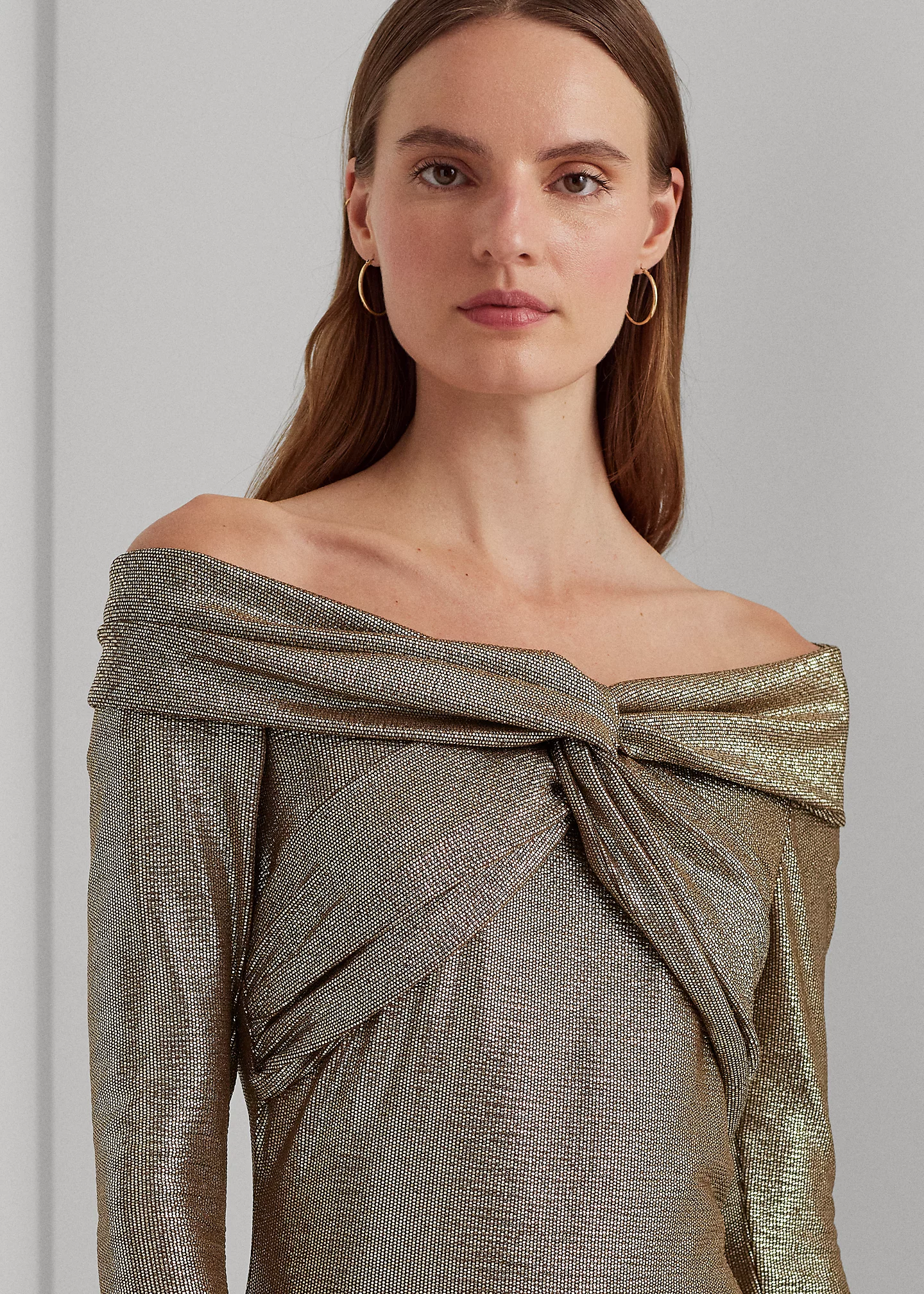 Metallic Knit Off-the-Shoulder Gown