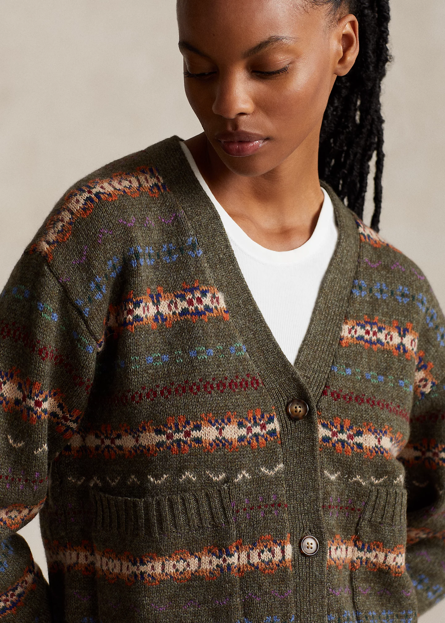Fair Isle Wool-Blend V-Neck Cardigan