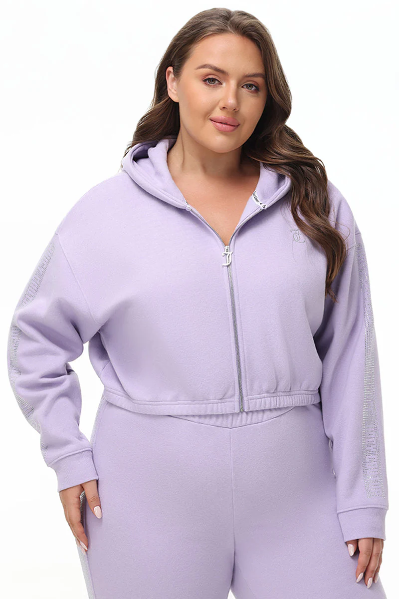 Plus-Size Cropped Fleece Hoodie With Side Bling