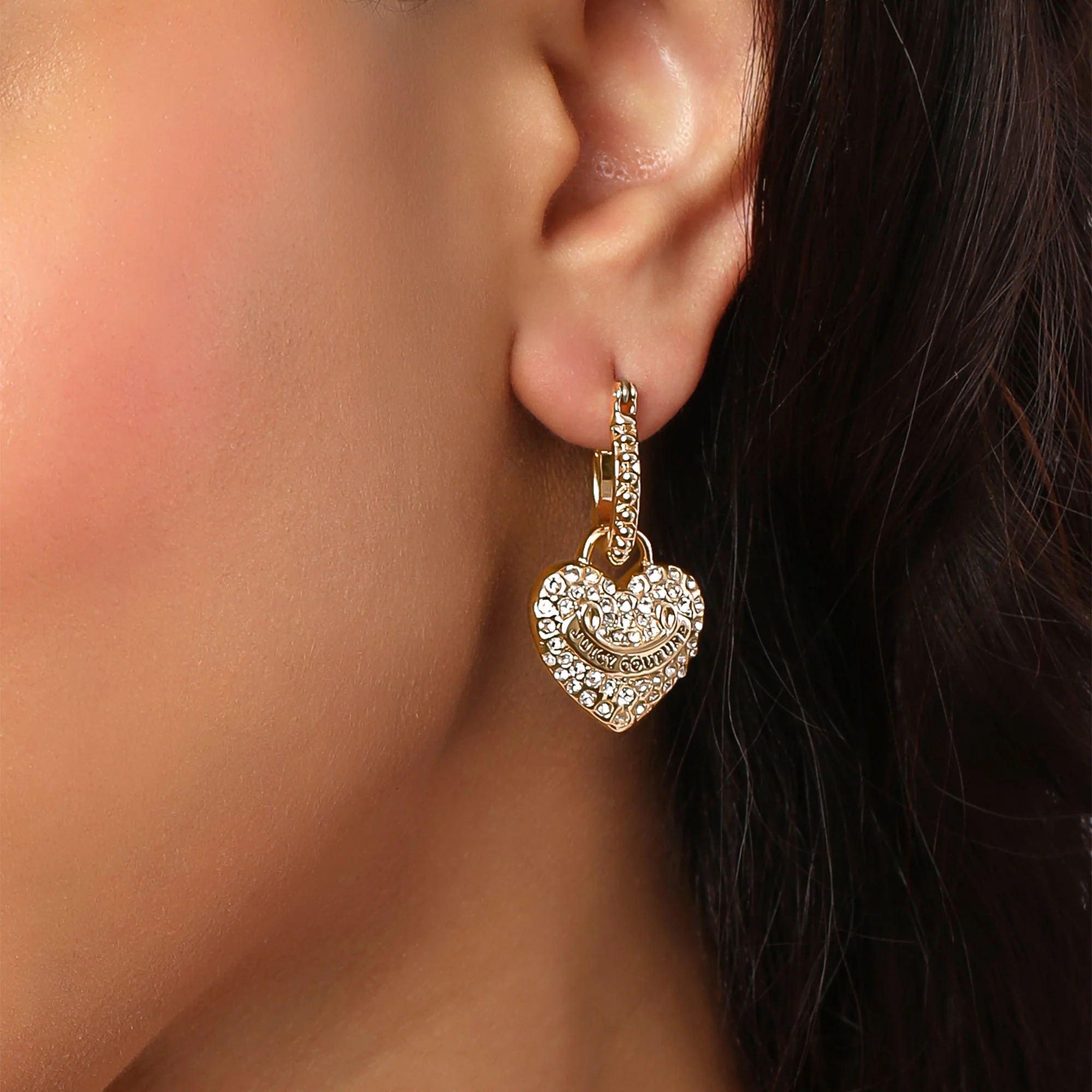 Heart Charm Hoop Earrings with Crystal Accents
