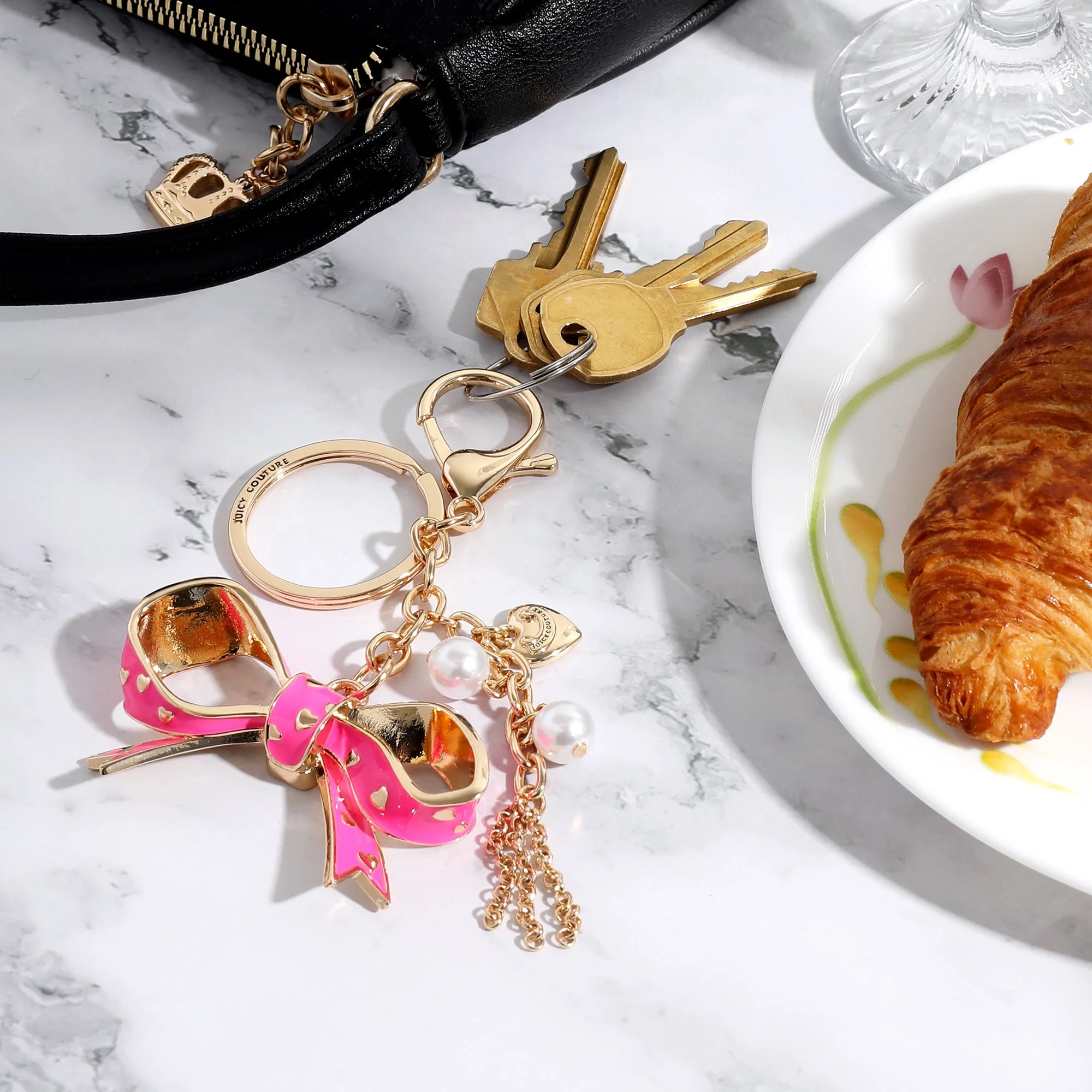 Pink Enamel Heart Keychain Bag Charm