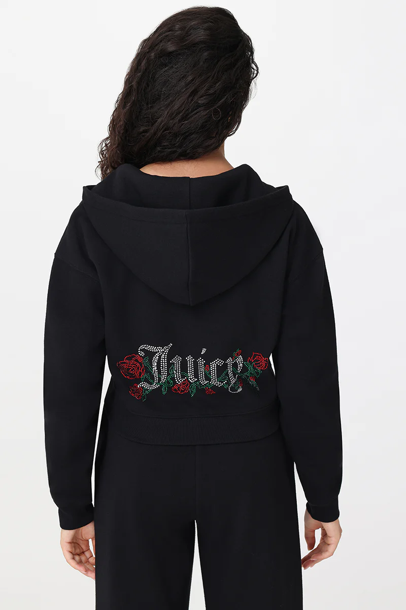 Roses Cropped Zip Front Hoodie