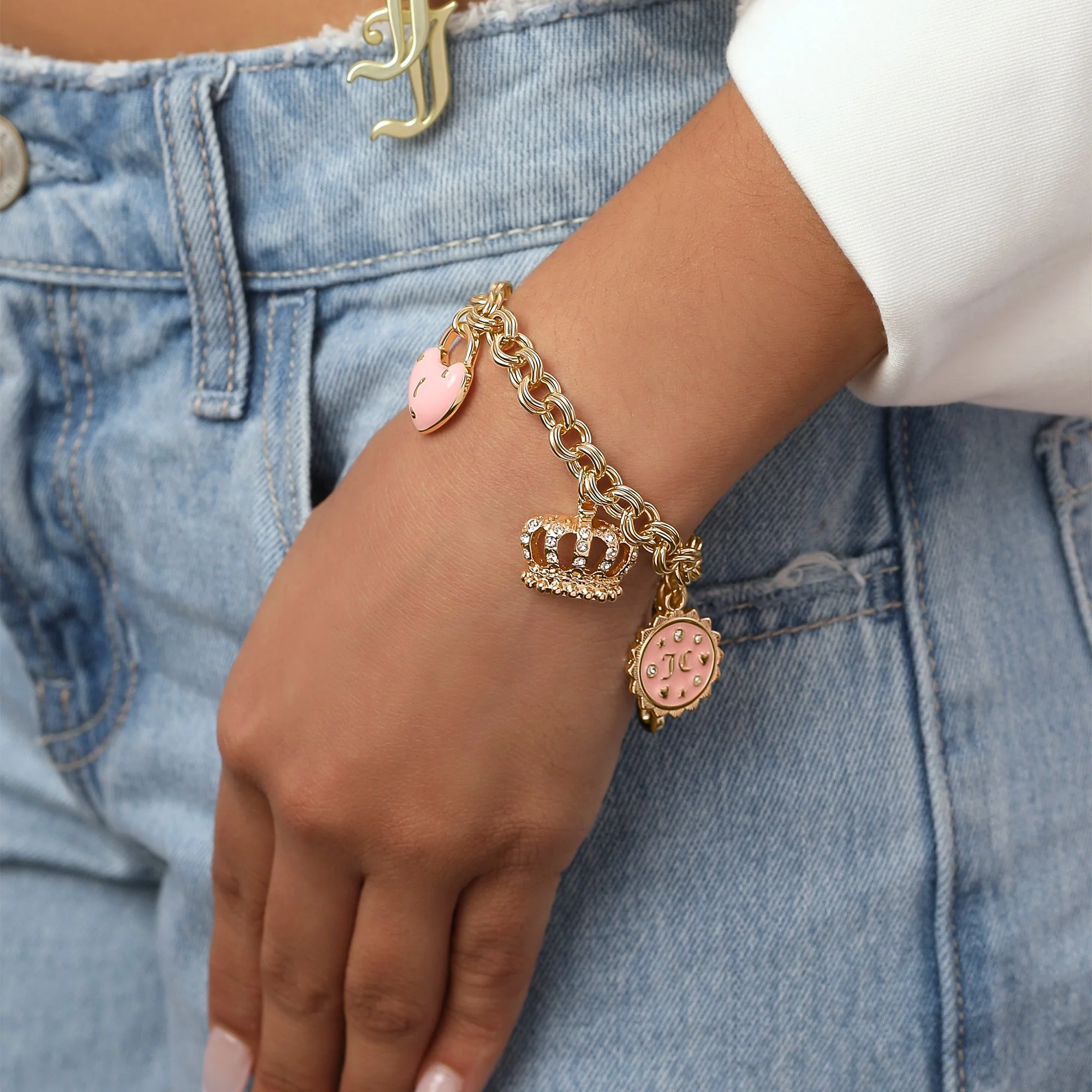 Pink Charm Bracelet with Pave Accents