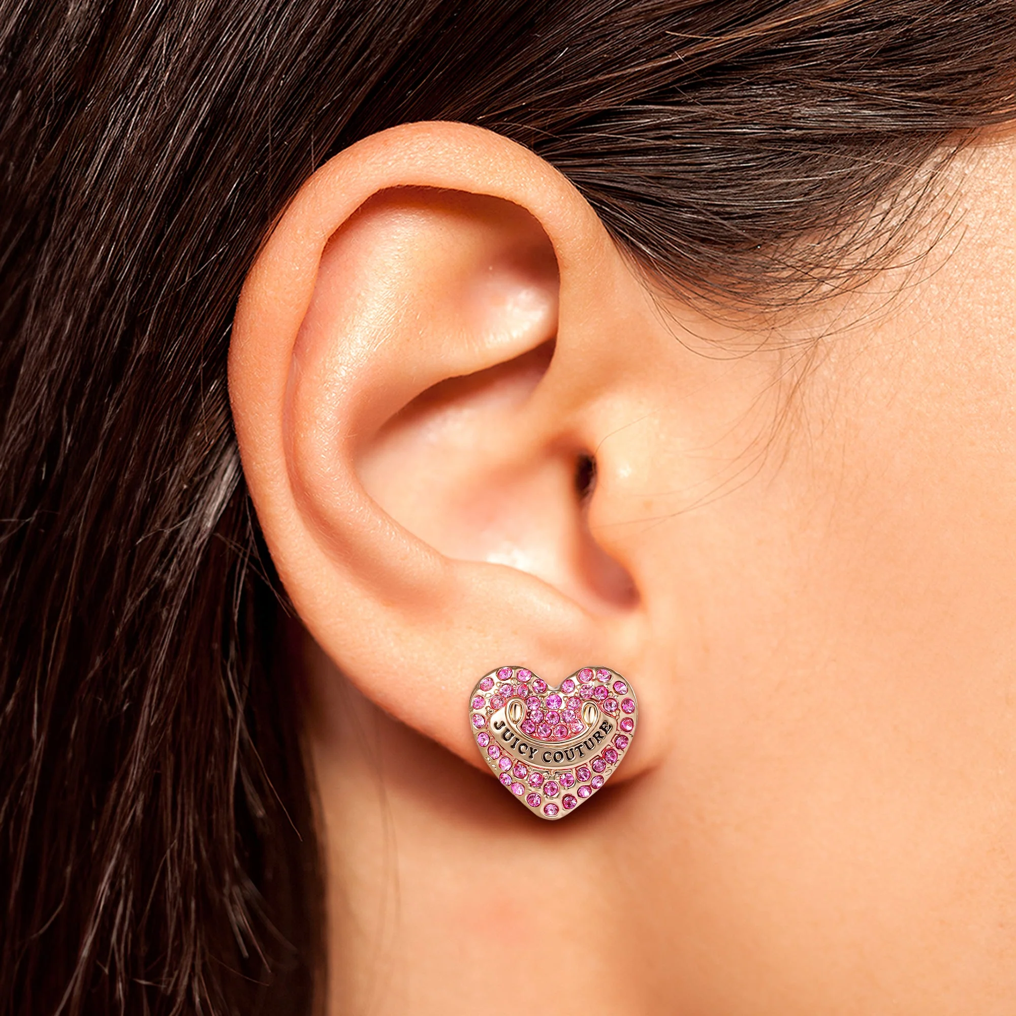 Heart Stud Earrings with Crystal Accents